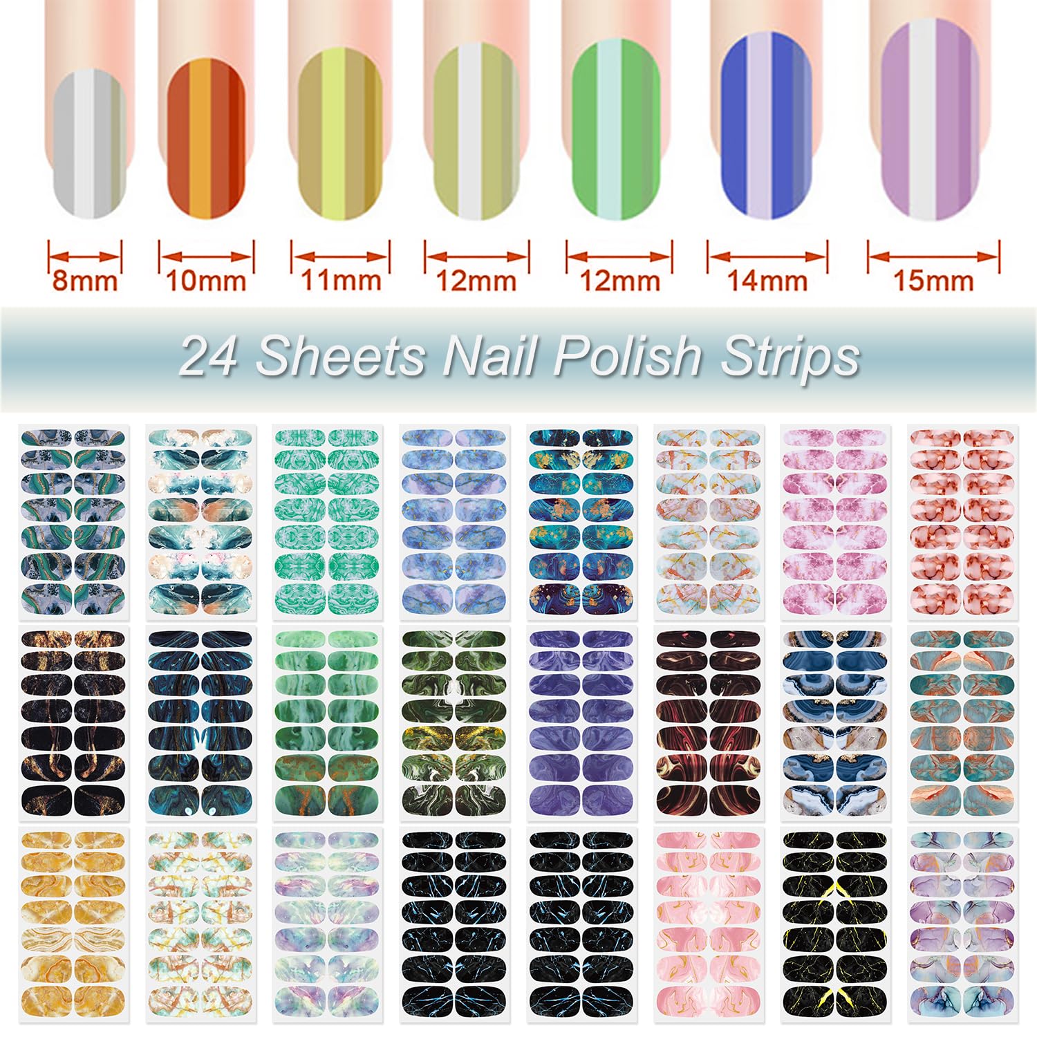 DANNEASY 24 Sheets Marble Print Nail Wraps - Self Adhesive Nail Polish Strips for Women & Girls | Includes Nail File & Cuticle Stick | Easy Home Manicure, Party Nail Art & Gift Idea | Perfect for Weddings, Holidays & DIY Beauty