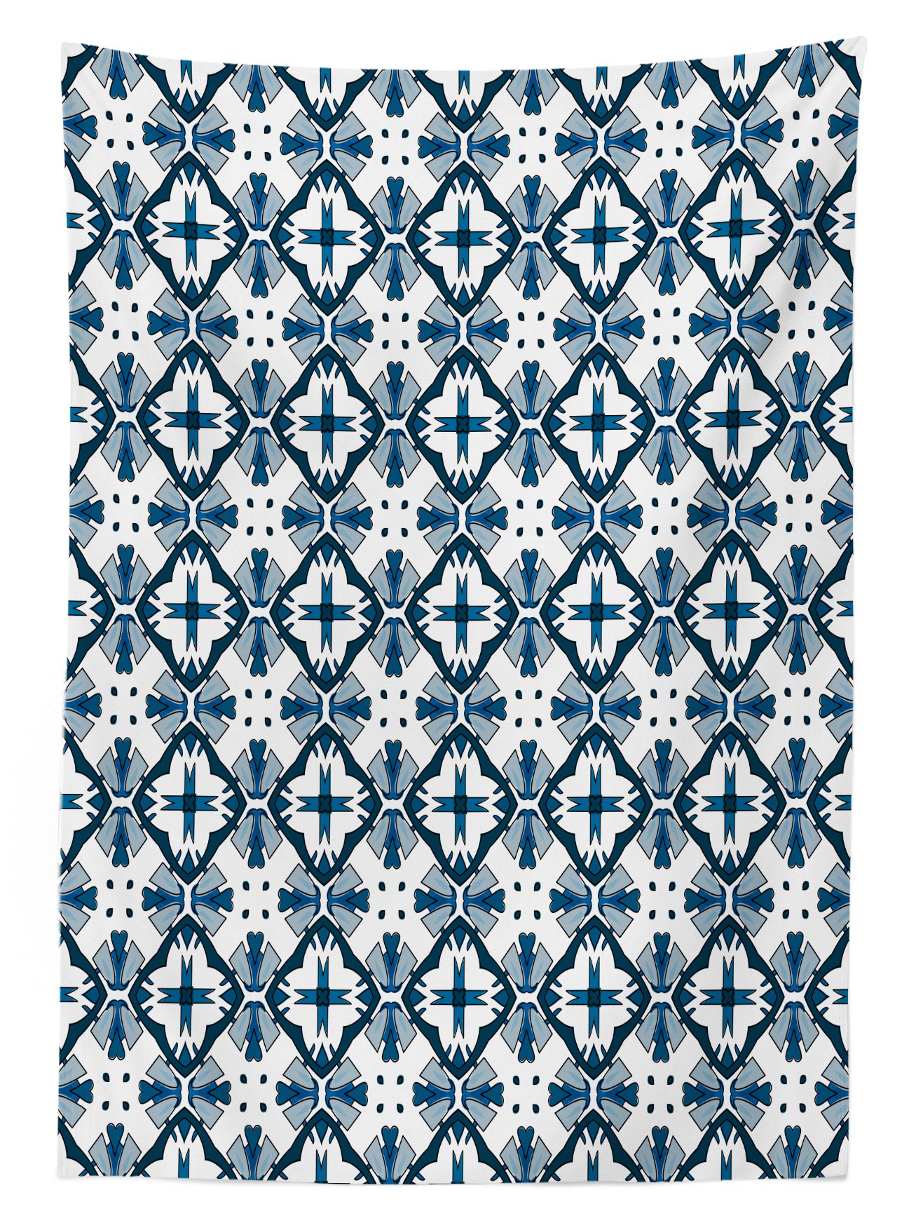 Ambesonne Blue and White Outdoor Tablecloth - Traditional Portuguese Azulejo Tiles Design, Waterproof Washable Picnic Table Cover 58x104 Inches - Perfect for Patio Dining, Garden Parties & Outdoor Decor (Dark Blue, Pale Blue, White)
