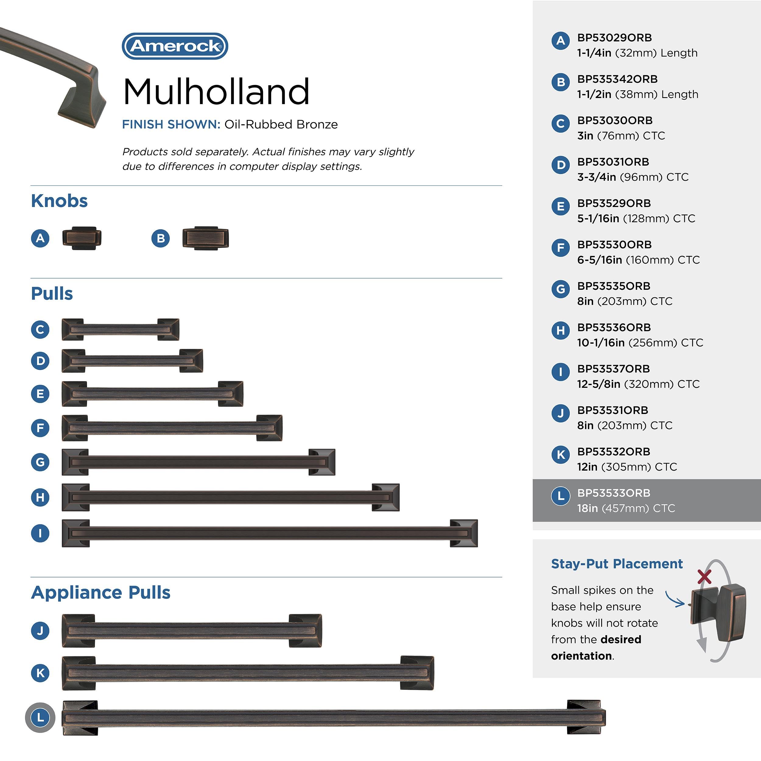 Amerock Mulholland 18 Inch Oil Rubbed Bronze Appliance Pull - 1 Pack Cabinet Hardware for Kitchen & Bathroom Drawers (457mm Center to Center) - Perfect for Cabinet Upgrades, Home Renovation & DIY Projects