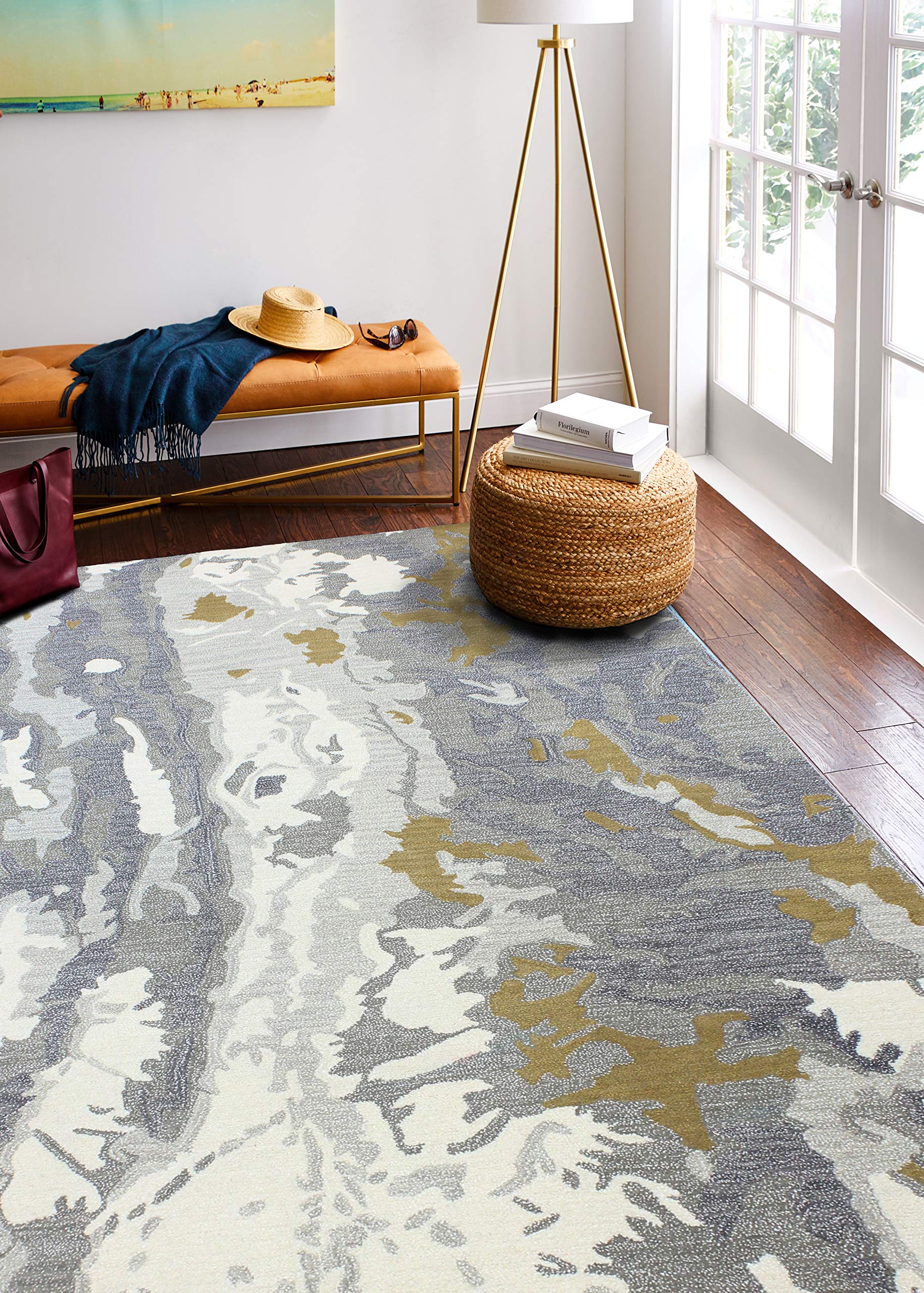 Bashian Collection Luxury Hand Tufted Wool & Viscose Area Rug - 2.6' x 8' Ivory/Grey Runner Rug for Entryway, Living Room, Bedroom - Soft & Durable Home Decor for Modern Interior Design
