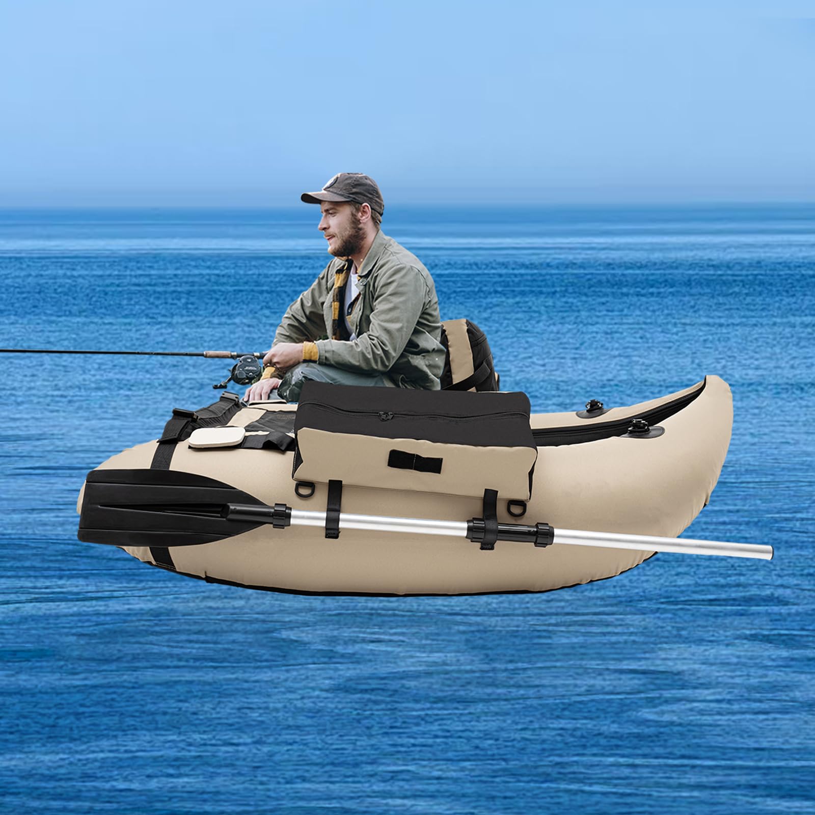 **Inflatable Fishing Float Tube for Adults - Adjustable Backrest, Storage Pockets & Fish Ruler - 286Lbs Capacity - Includes Pump - Perfect for River, Lake, Bass & Fly Fishing**    *(Use Case: Ideal for anglers seeking comfort and convenience while fishing in rivers, lakes, or ponds—great for bass, trout, and fly fishing adventures.)*