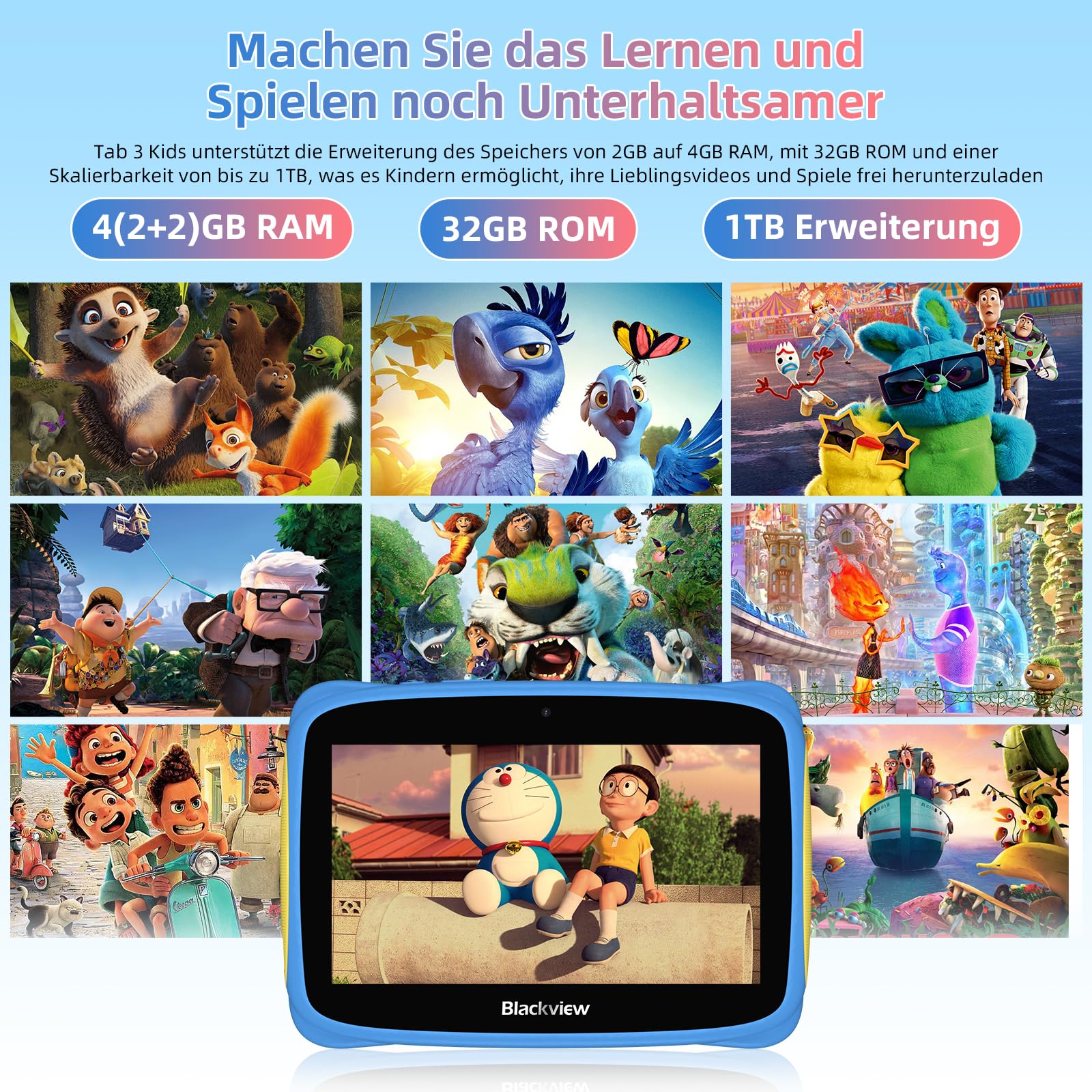 Blackview Kinder Tablet 7 Inch - Android Kids Tablet for Ages 6+ with Educational Games, 4GB RAM 32GB Storage, WiFi, Dual Cameras, GMS Certified, Shockproof Case, Parental Controls - Perfect for Learning, Entertainment & Travel