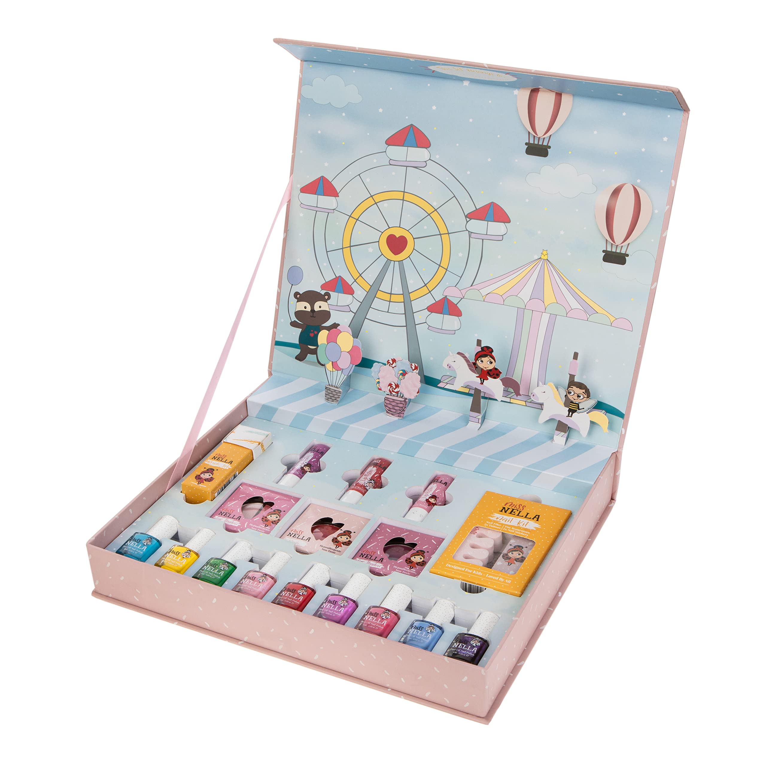 Miss Nella Pop-up Beauty Suitcase - Kids Nail Polish & Accessories Set | Non-Toxic & Safe for Children & Teens | Perfect for Birthday Parties, Sleepovers & Pretend Play | Portable Makeup Case for Girls
