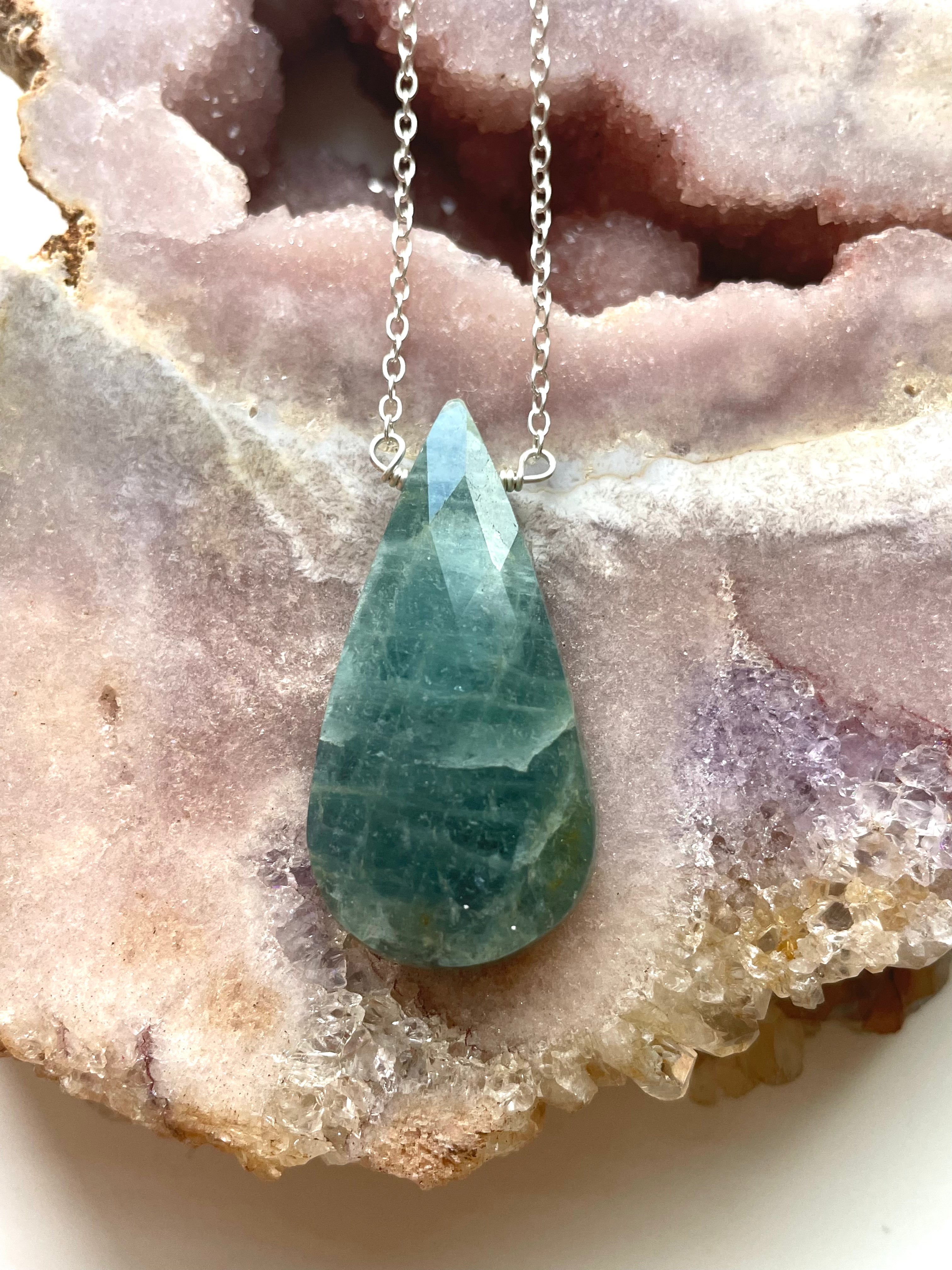 Faceted Dark Aquamarine Necklace - Sterling Silver Pendant Jewelry for Women, Elegant Gift for Birthday, Anniversary & Special Occasions