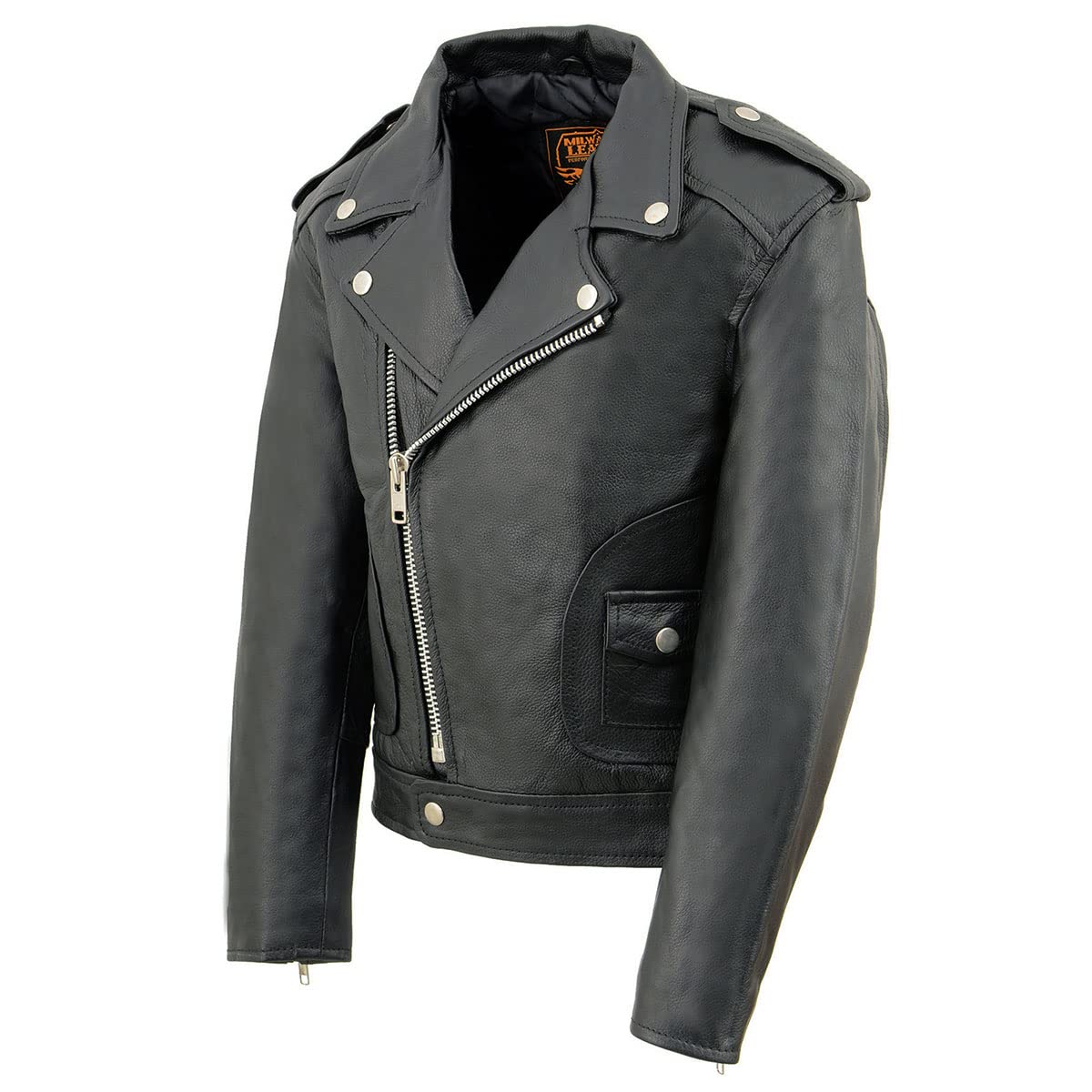 Milwaukee Leather LKK1920 Boys Black Classic Biker Jacket - Genuine Leather Motorcycle Jacket with Patch Pockets for Kids & Teens - Perfect for Riding, School & Outdoor Activities