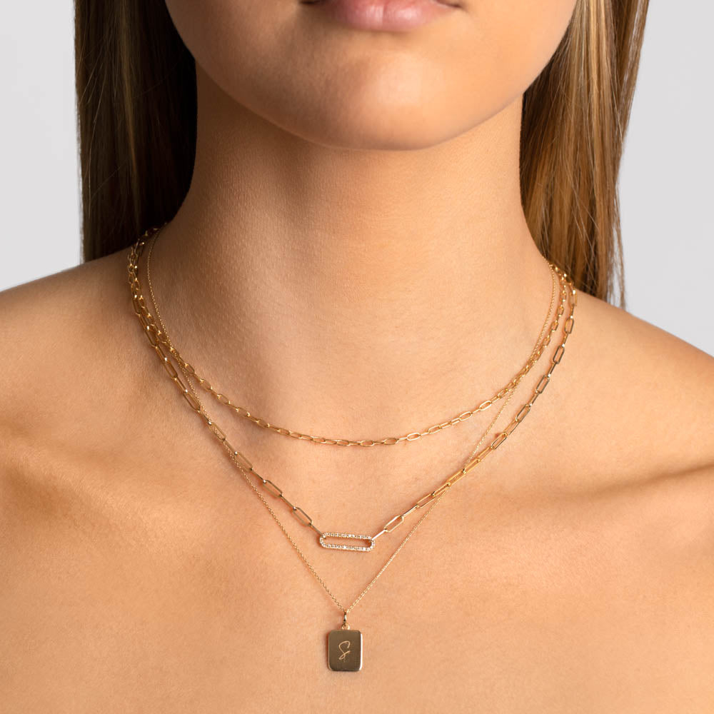 10k Gold Diamond Paperclip Chain Necklace for Women - Elegant Layering Piece for Everyday Wear & Special Occasions
