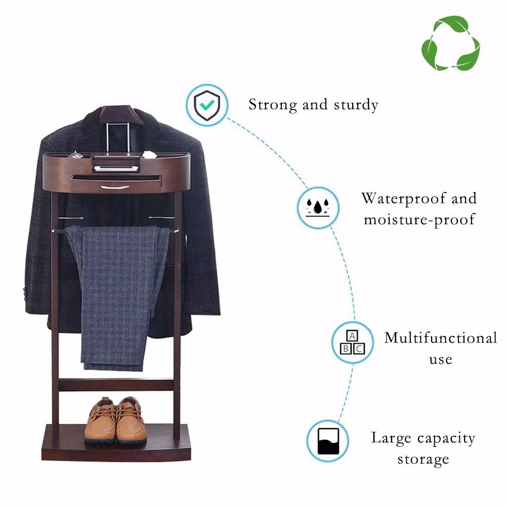 Men's Freestanding Suit Valet Stand with Base - Walnut Color | Perfect for Bedroom, Closet & Dressing Room Organization