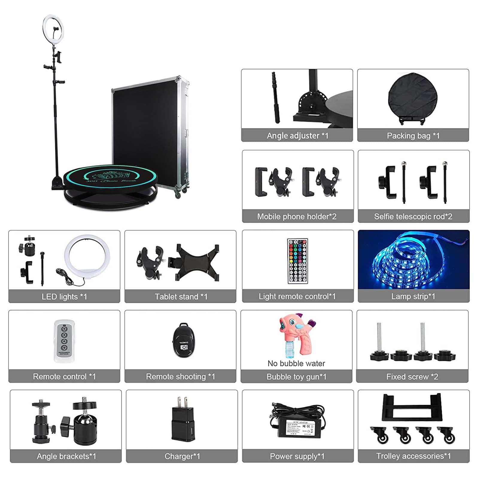 Professional 360 Photo Booth Machine with LED Ring Light - Custom Logo, Remote Control, Auto Slow Motion 360 Spin Camera for Parties, Weddings & Events - Portable 31.5