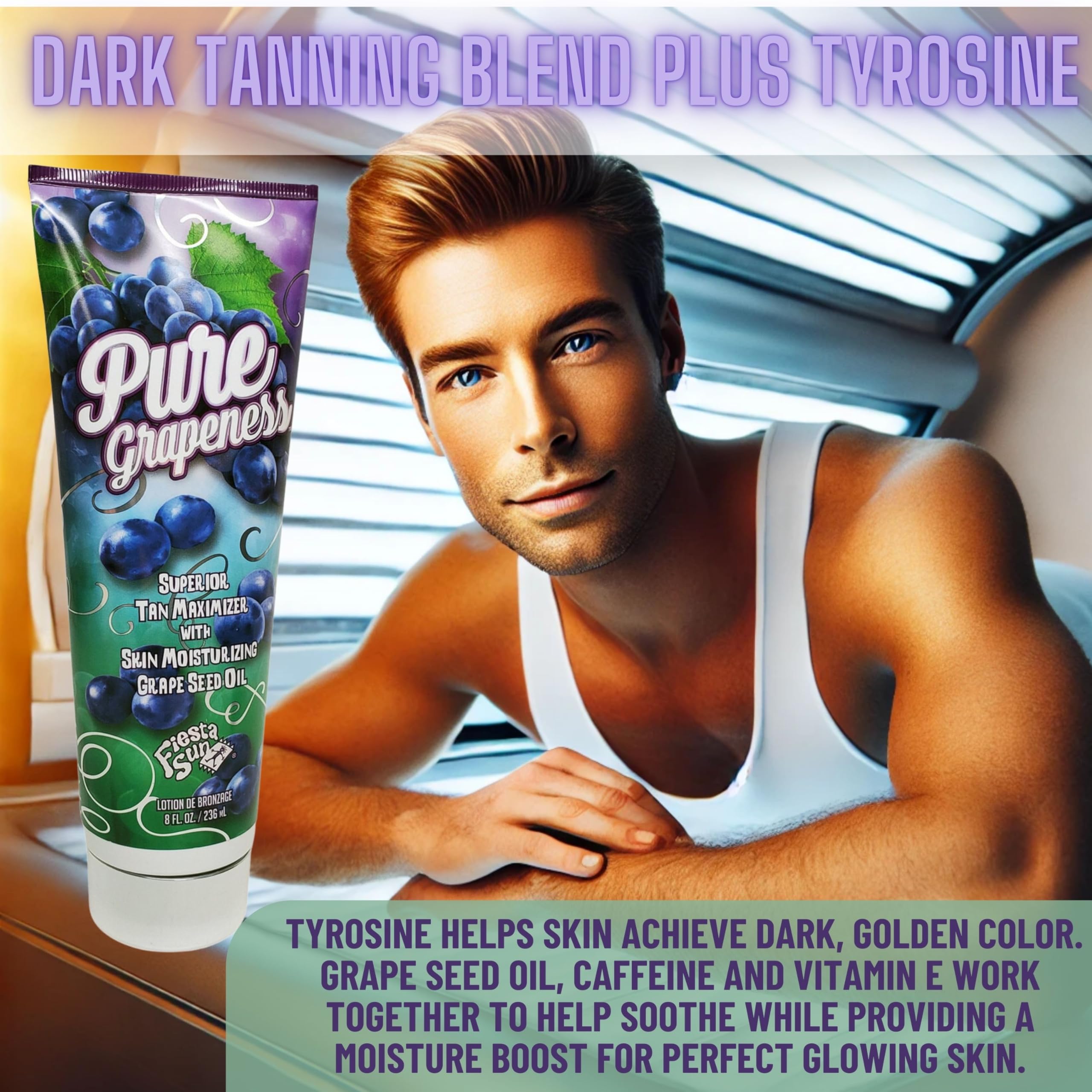 Pure Grapeness Superior Tan Maximizer with Tyrosine 8oz - Natural Sunless Tanning Lotion for a Glowing Summer Look at Beach or Pool