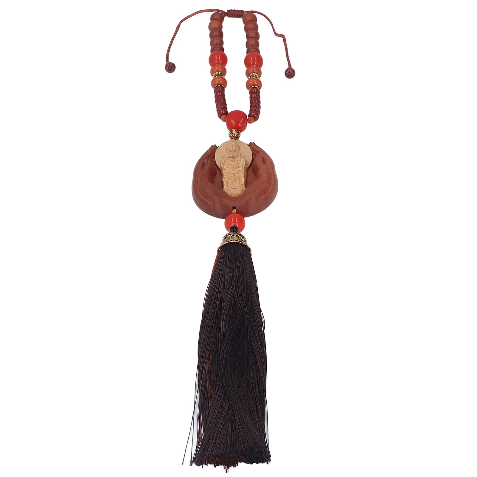 AMONIDA Peach Wood Buddha Car Pendant - Ksitigarbha Good Luck Charm for Car & Home, Meditation & Spiritual Cleansing - Perfect for Stress Relief, Feng Shui Decor & Protection While Driving