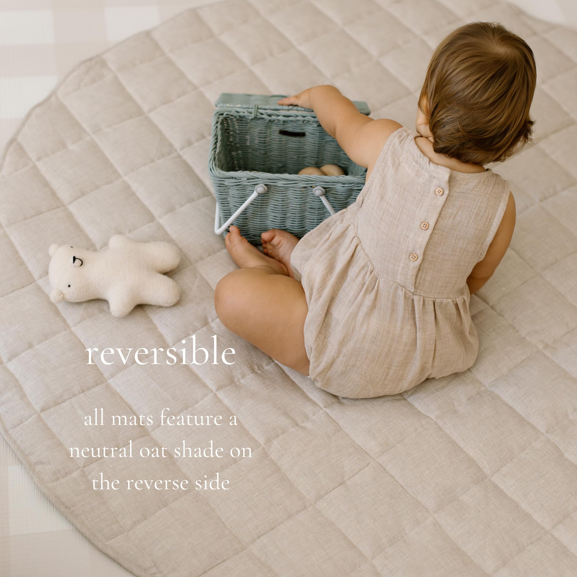 Organic French Linen Playmat - 100% Natural Quilted Neutral Baby Play Mat (Sage Green) | Eco-Friendly Nursery Floor Mat for Infants & Toddlers | Perfect for Playtime, Tummy Time & Sensory Development