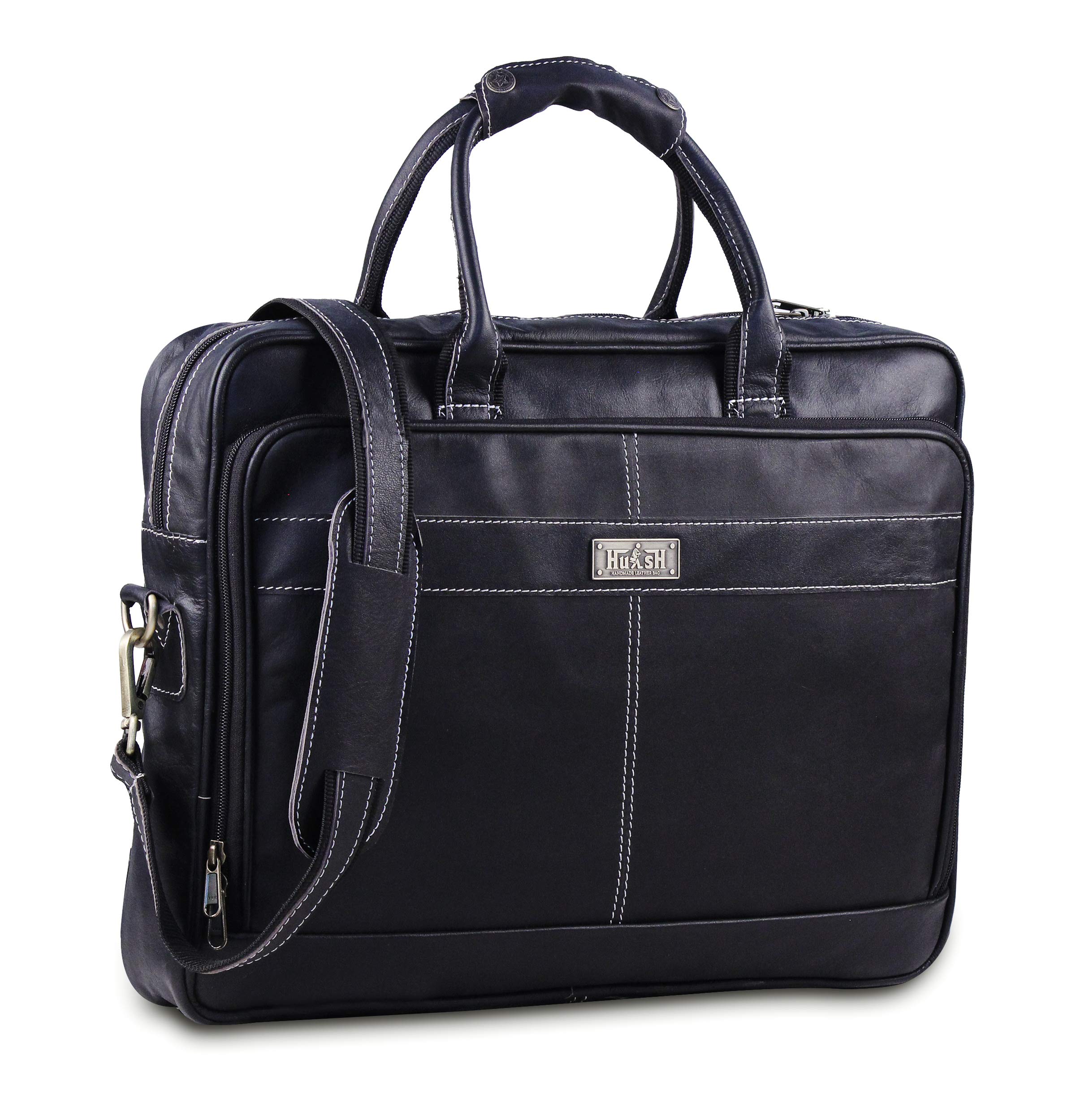 18 Inch Genuine Leather Laptop Messenger Bag for Men - Soft & Supple Black Leather Briefcase with Padded Laptop Compartment, Perfect for Office, Business Travel, and Daily Commute