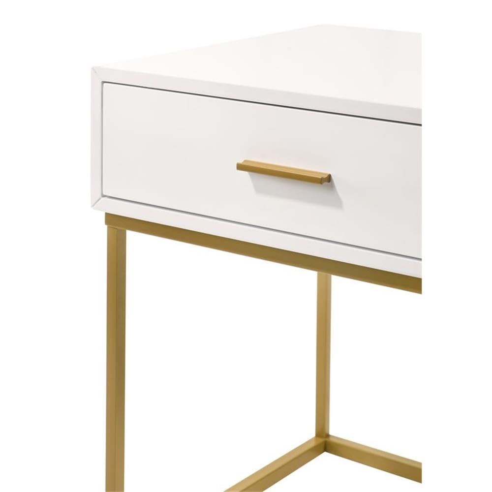 MAKLAINE White One-Drawer Nightstand with Gold Legs - Modern Bedside Table for Bedroom, Living Room & Office Storage
