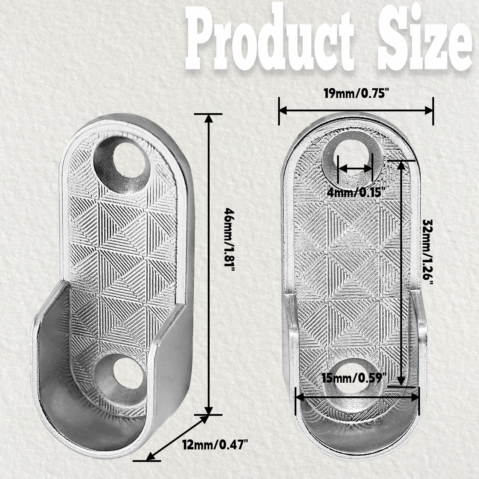 2 Pack Oval Closet Rod End Supports - Heavy Duty Zinc Alloy Wardrobe Brackets for 15x30mm Oval Rods with 2 Mounting Holes | Perfect for Closet Organization, Wardrobe Systems & DIY Storage Solutions