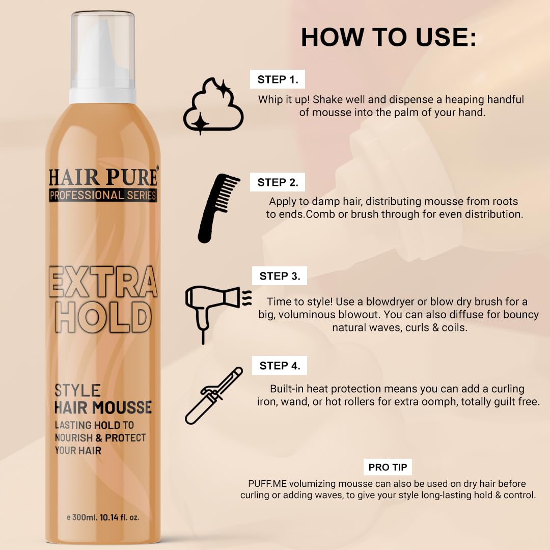 Extra Hold Hair Mousse with Pro-V B5 & Shine - Long Lasting Volumizing Styling Mousse 300ml for All Hair Types - Perfect for Daily Styling, Special Occasions & Salon-Quality Looks at Home
