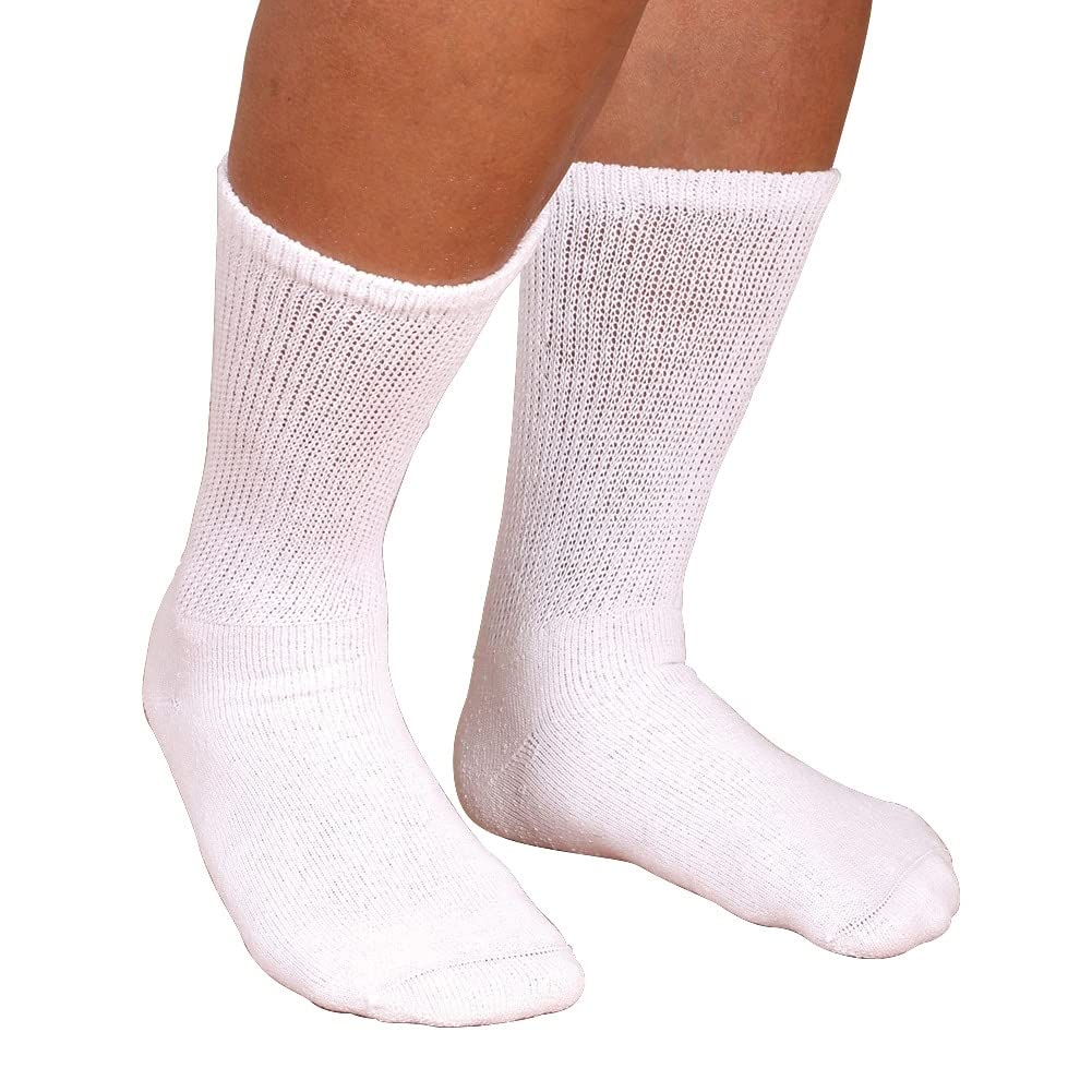 Men's Diabetic Crew Socks - Non-Binding, Comfortable & Breathable White Socks for Sensitive Feet - Ideal for Daily Wear, Work & Travel