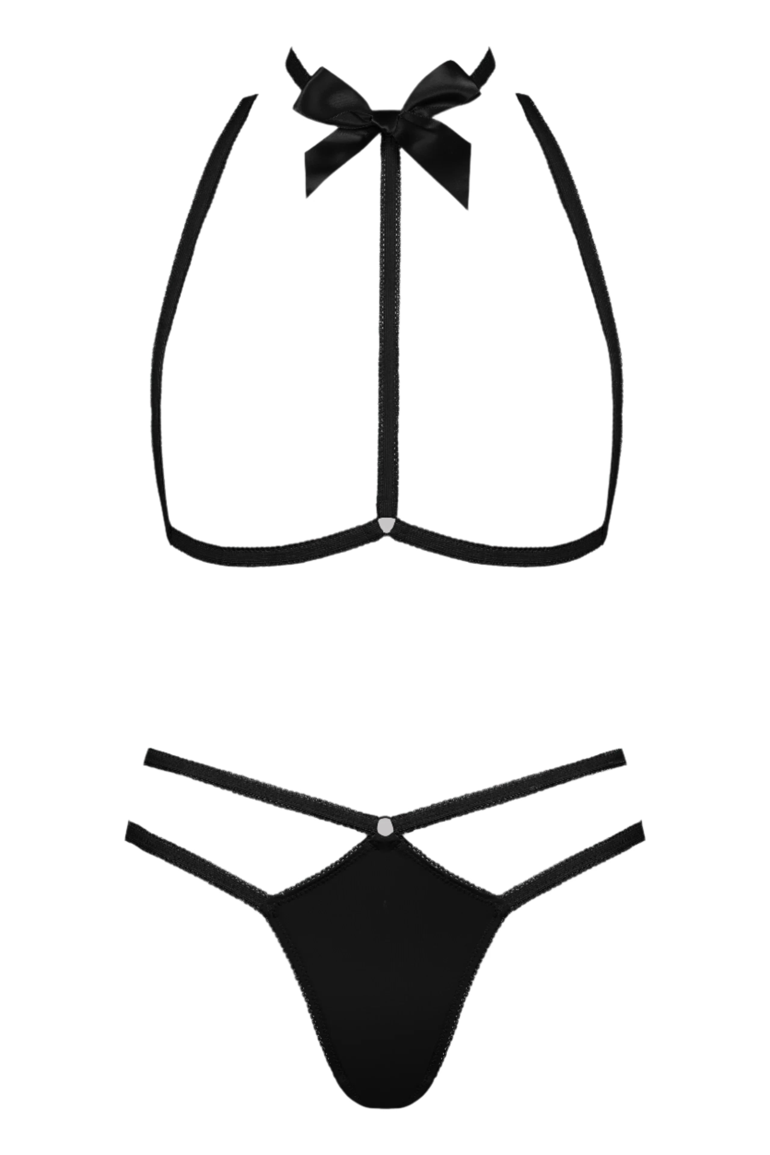 Le Petit Secret Black Lingerie Harness & Thong Set - Sexy Corset Outfit for Valentine's Day, Boudoir Photography & Romantic Nights