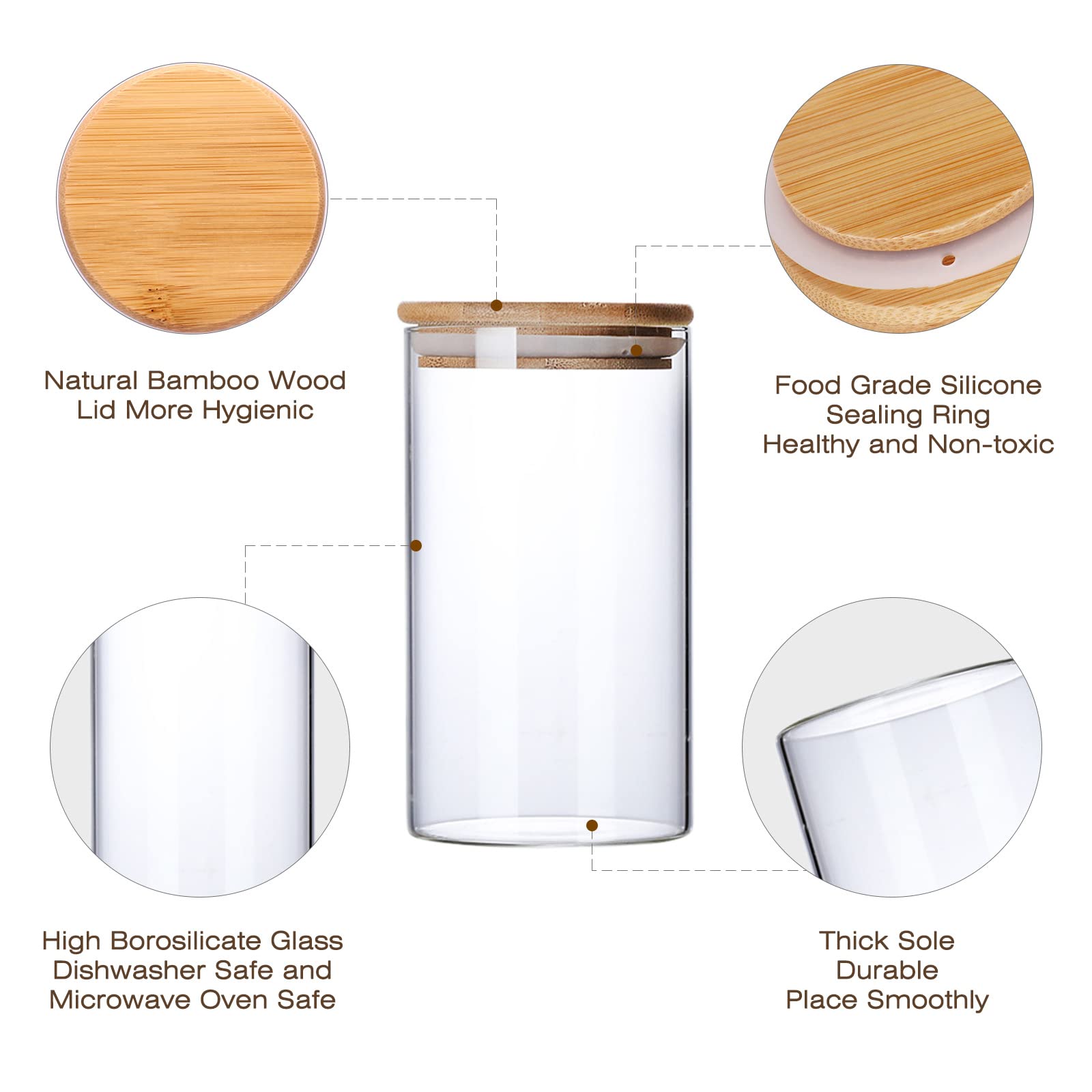 Eco-Friendly Glass Food Storage Containers with Bamboo Lids - 10 oz Airtight Clear Jars for Cereal, Candy, Nuts, Oatmeal, Tea & Coffee | Free Custom Engraving | Perfect for Kitchen Pantry Organization & Bulk Food Storage