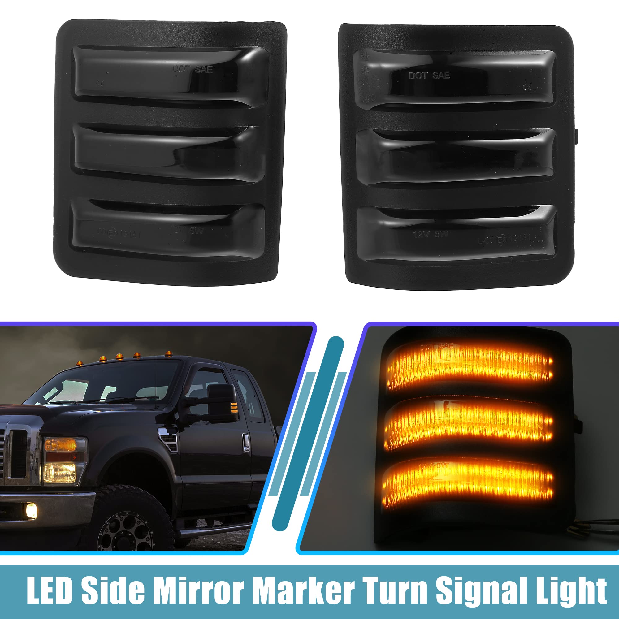 X AUTOHAUX LED Side Mirror Turn Signal Lights - Amber/White Sequential Smoked Switchback Marker Lamps for Ford F250 F350 F450 F550 Super Duty (2008-2016) - 7C3Z13776A Compatible - Perfect for Towing, Night Driving & Enhanced Vehicle Safety (Pair)