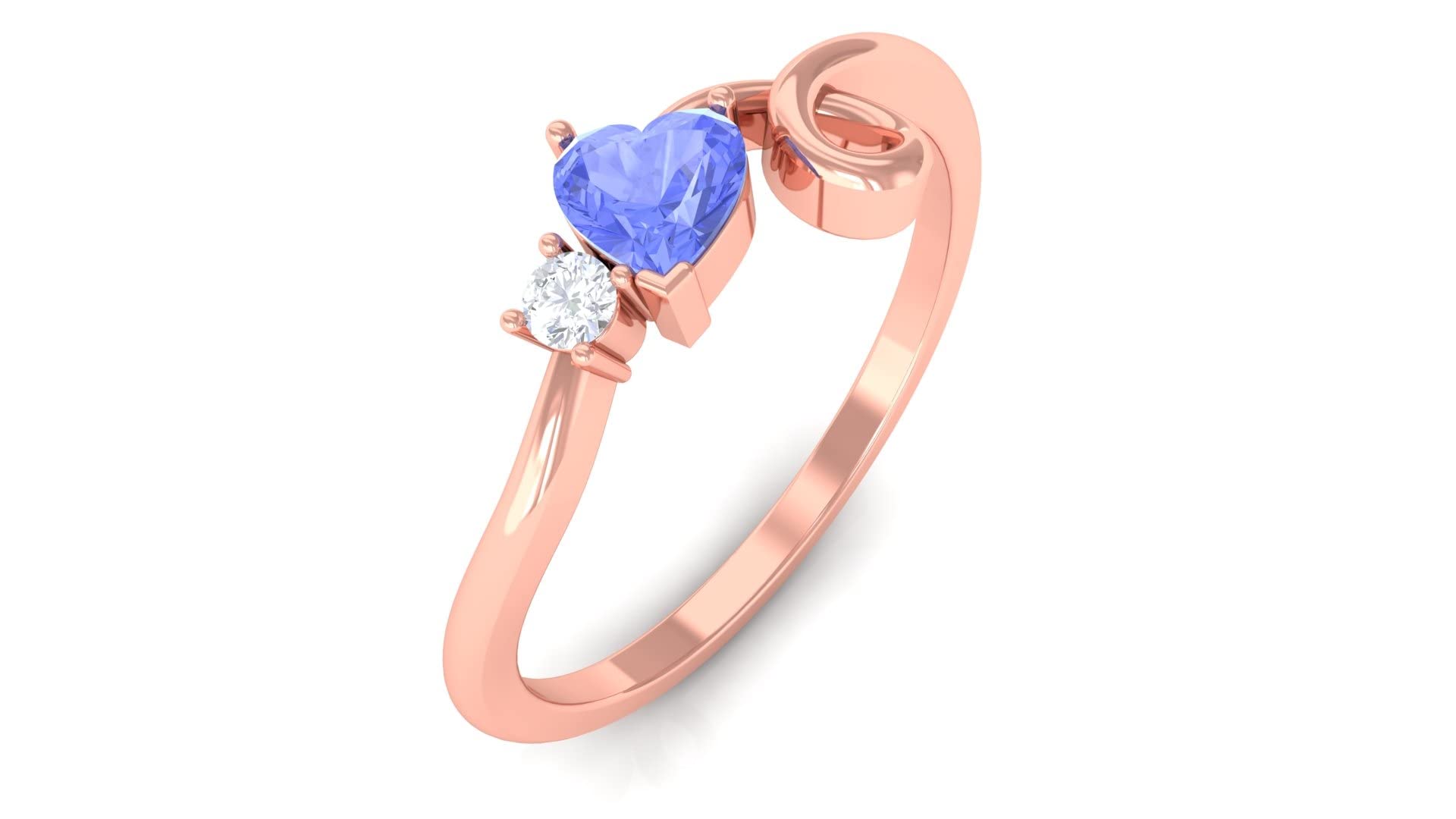 0.50 CT Heart-Shaped Tanzanite and Diamond Promise Ring for Women - 14K Solid Gold Twisted Band, Genuine Blue Tanzanite Engagement Ring - Perfect for Anniversaries, Valentine's Day & Special Occasions