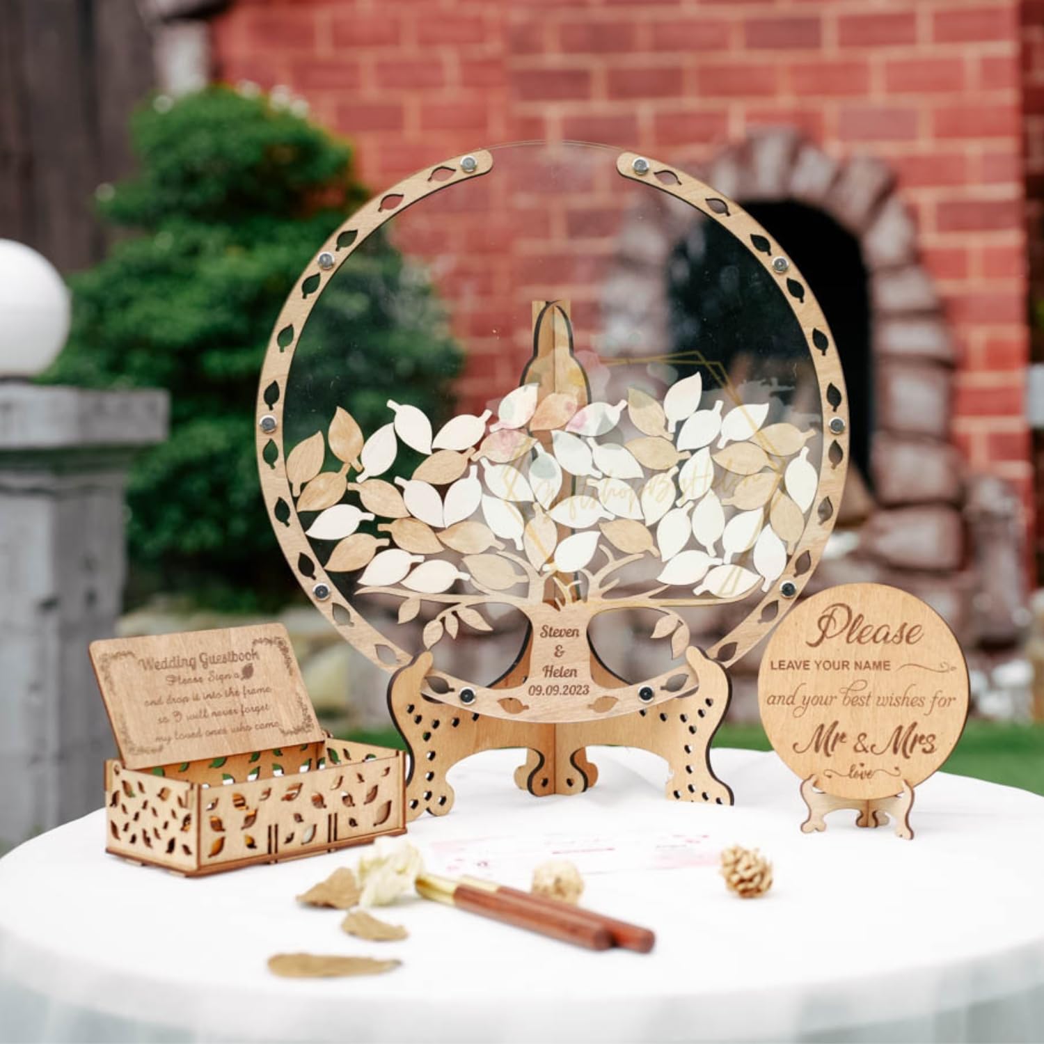 Personalized Tree Wedding Guestbook Alternative - Rustic Heart-Shaped Guest Book & Wedding Drop Box - Unique Round Guestbook for Rustic, Outdoor & Boho Weddings