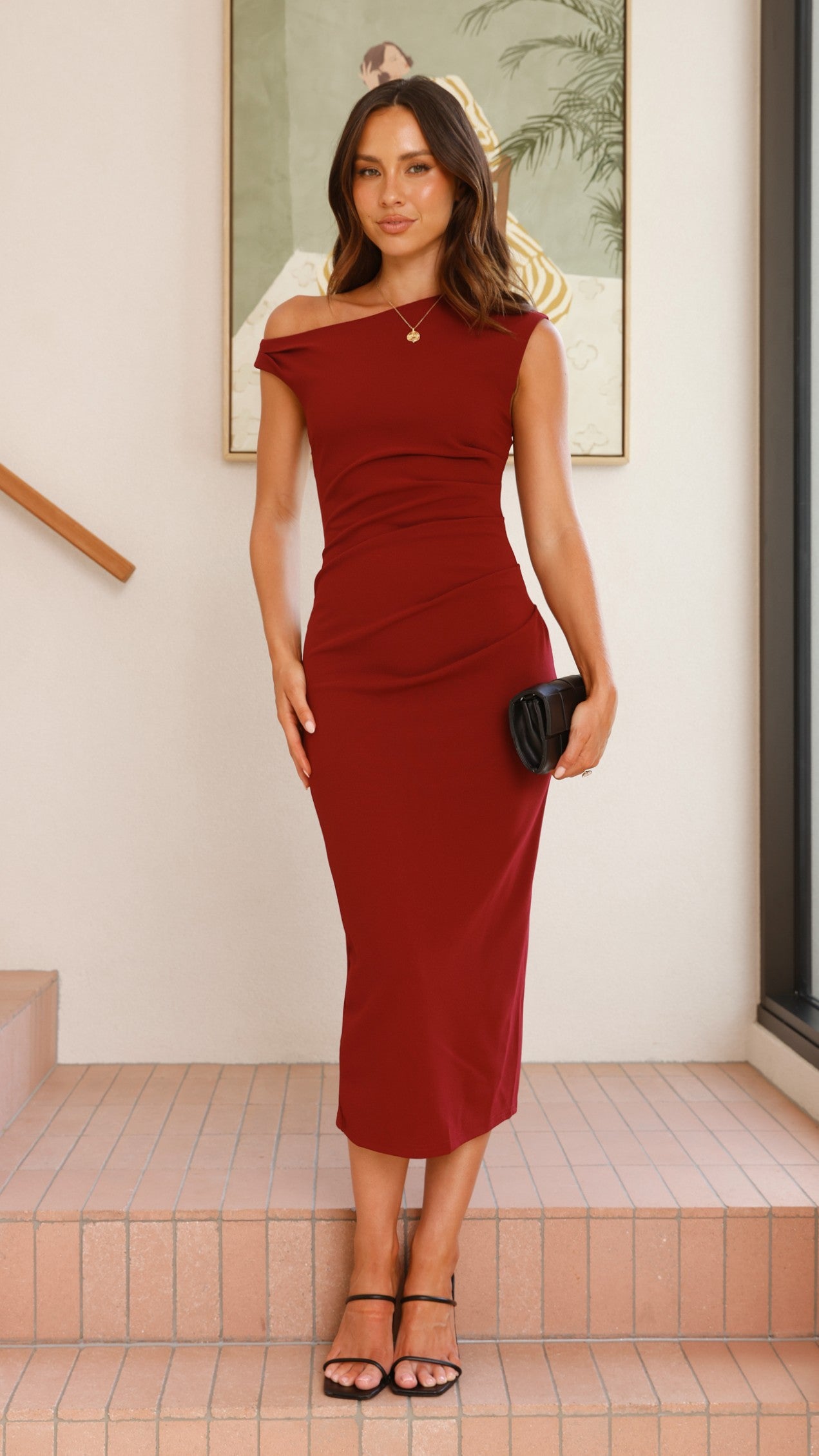 Elegant Lilah Midi Dress in Wine Red - Perfect for Cocktail Parties, Date Nights & Special Occasions
