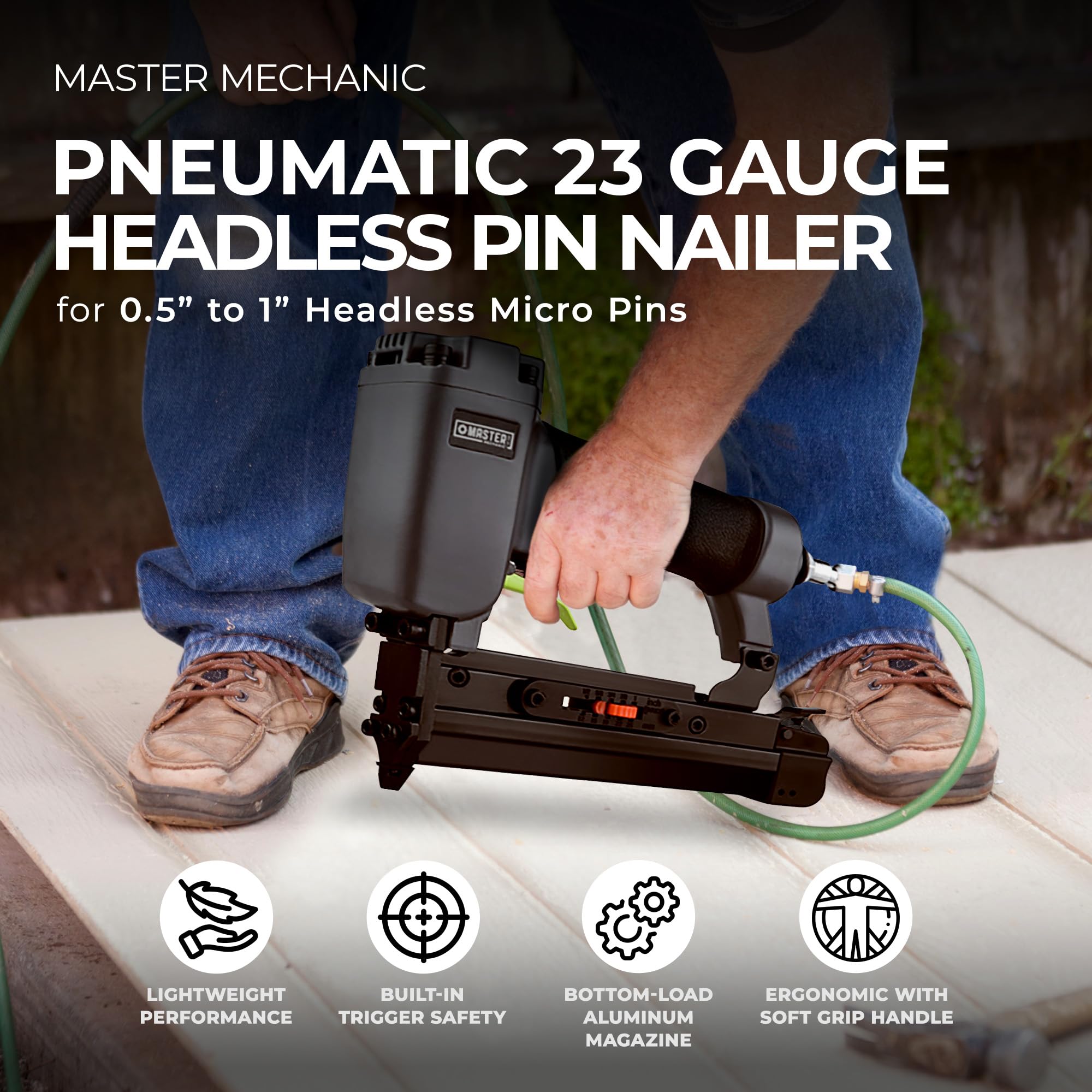 23 Gauge Pneumatic Headless Micro Pin Nailer - Lightweight Aluminum Stapler for Woodworking, Hobby Crafts & Trim Projects - Perfect for DIY Home Decor, Cabinet Making & Fine Furniture Repair
