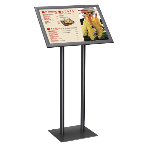 14x22 Angled Snap Frame Sign Holder with Double Pole Stand & Steel Base - Perfect for Displaying Menus, Signage, Advertisements and Information in Restaurants, Retail Stores & Events