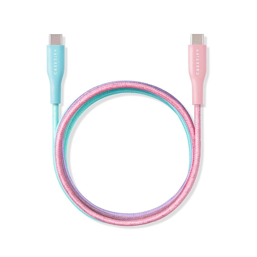 CASETiFY 60W USB-C to USB-C Fast Charging Cable 6.6ft (2m) - PD Charger Compatible with iPhone 15 Pro, Samsung Galaxy S23 Ultra, iPad Pro 2023 | Durable Nylon Braided & Tangle-Free Design | High-Speed Data Transfer & Power Delivery | Perfect for Travel, Home Office, Gaming, Car Charging & Daily Commute | Fast Charging Solution for Smartphones, Tablets, Laptops | Cotton Candy Pink | Ideal for Work from Home, Business Trips & On-the-Go Use | Great for Travel, Office, Home & Car Charging