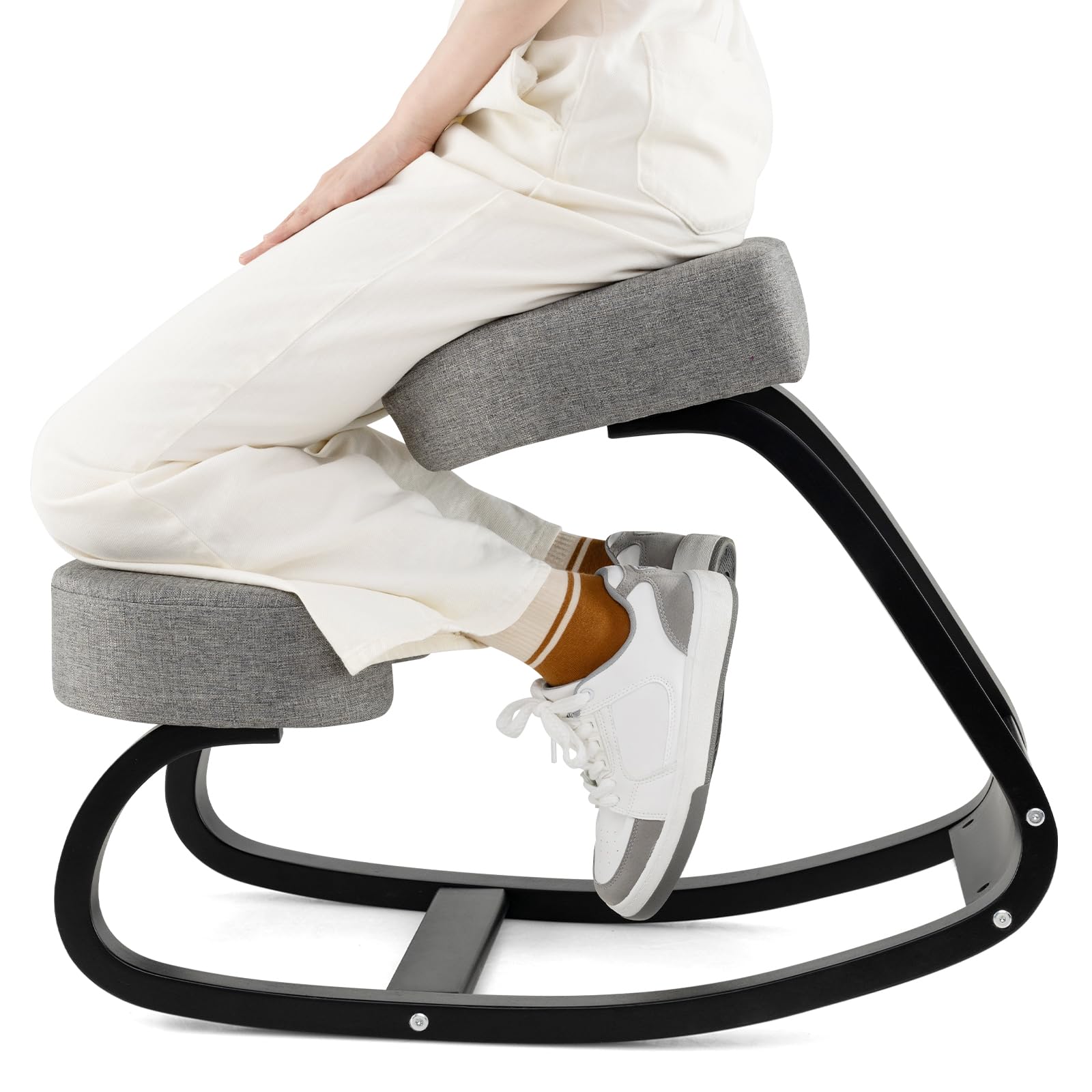 Giantex Ergonomic Kneeling Chair with Padded Cushion - Adjustable Rocking Posture Chair for Back & Neck Pain Relief - Wooden Kneeling Desk Chair for Home Office, Meditation & Yoga - Perfect for Working, Studying & Relaxing