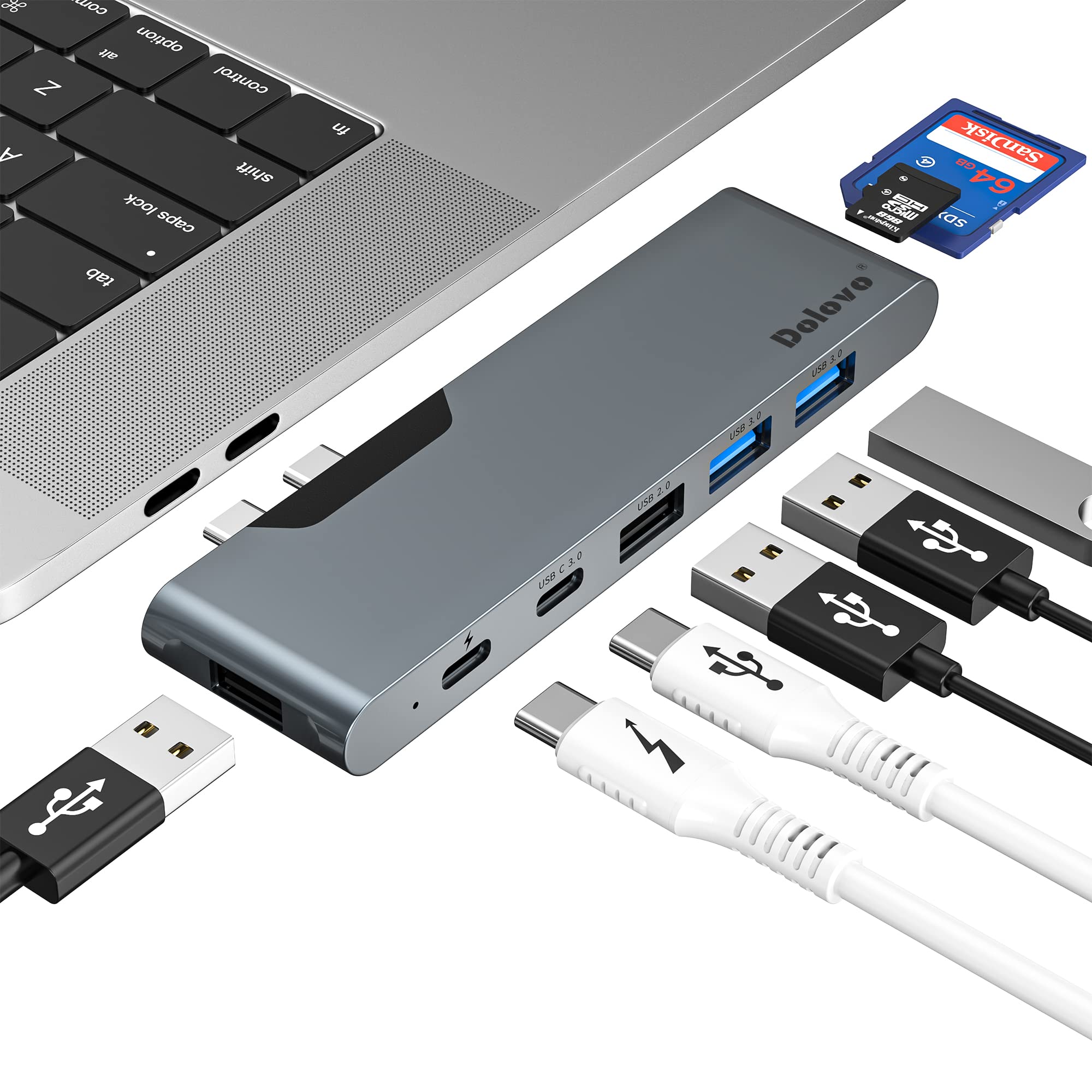 8-in-1 USB C Hub Multiport Adapter for MacBook Pro/Air (M1/M2 2020-2023) - Thunderbolt 3, 5Gbps USB 3.0/2.0, SD/TF Card Reader - Perfect for Work, Travel & Home Office Connectivity