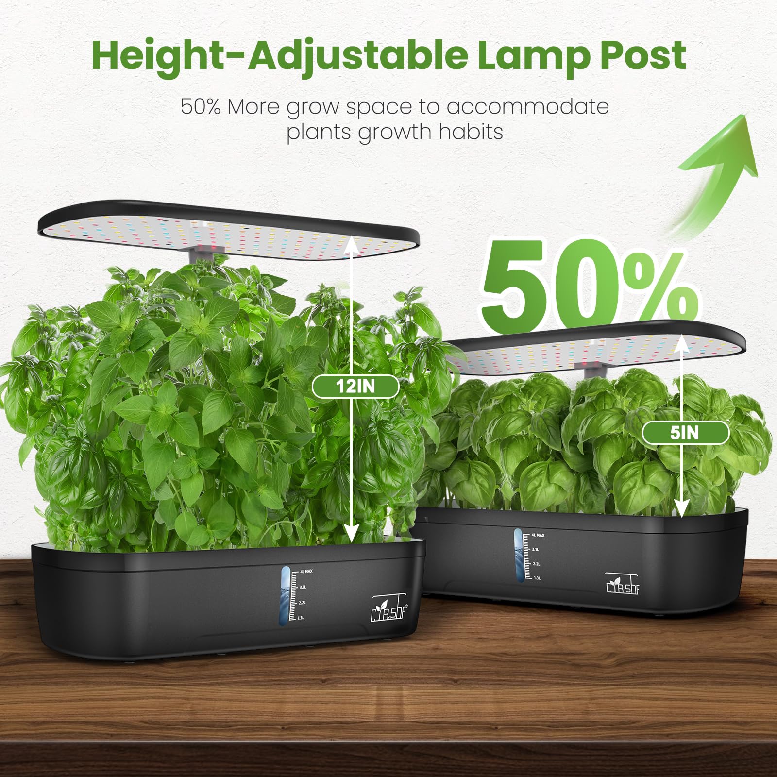 12 Pod Indoor Hydroponic Garden System with LED Grow Light - Adjustable Height up to 10.8