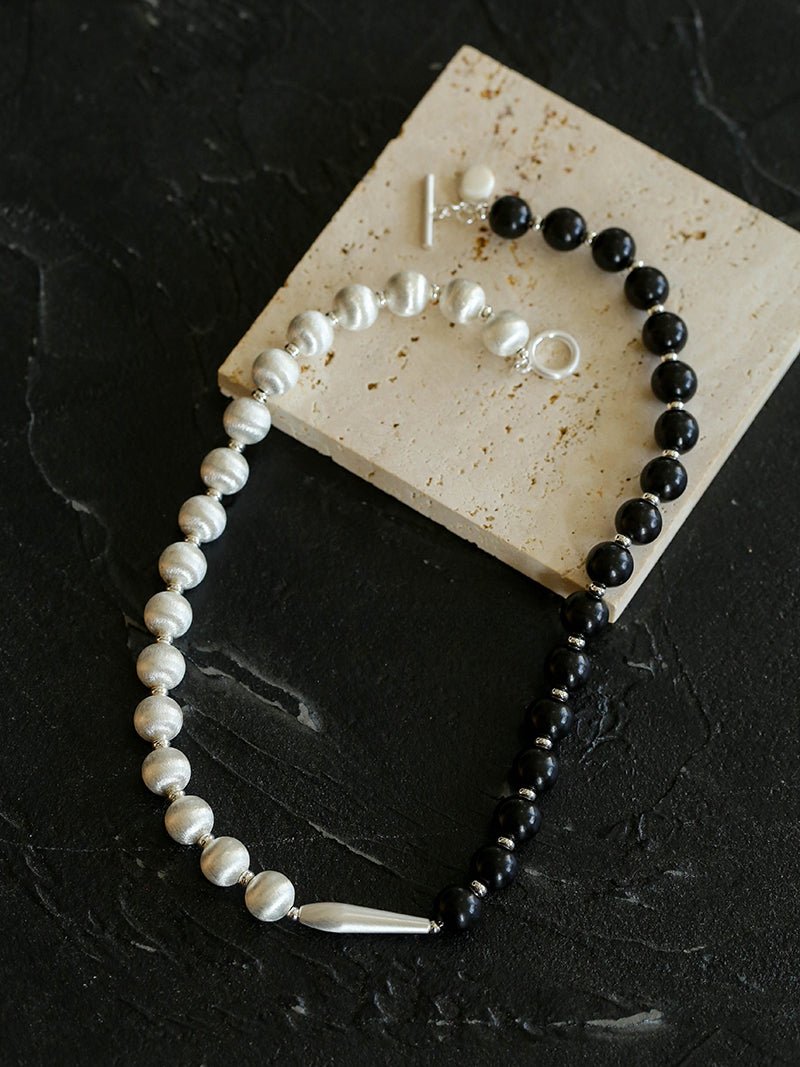 Brushed Bead & Ebony Wood Sphere Necklace for Women - Handmade Boho Chic Jewelry - Perfect for Casual Wear, Date Night & Gift Giving