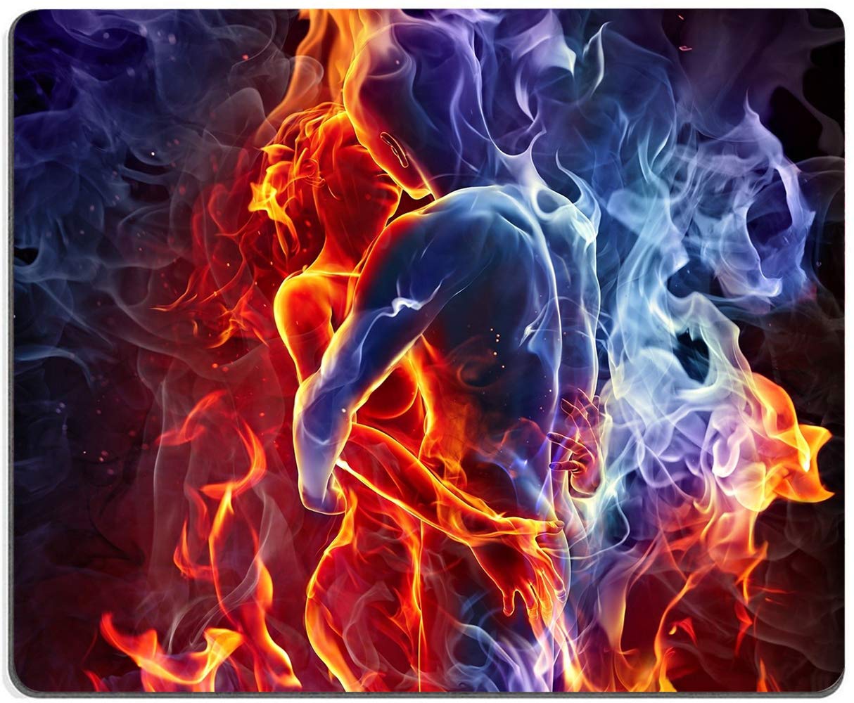 Non-Slip Gaming Mouse Pad with Ice and Fire Design - 9.5x7.9 Inches, Rubber Base for Computer, Laptop & Office Use - Perfect for Gamers, Work & Home Desktops
