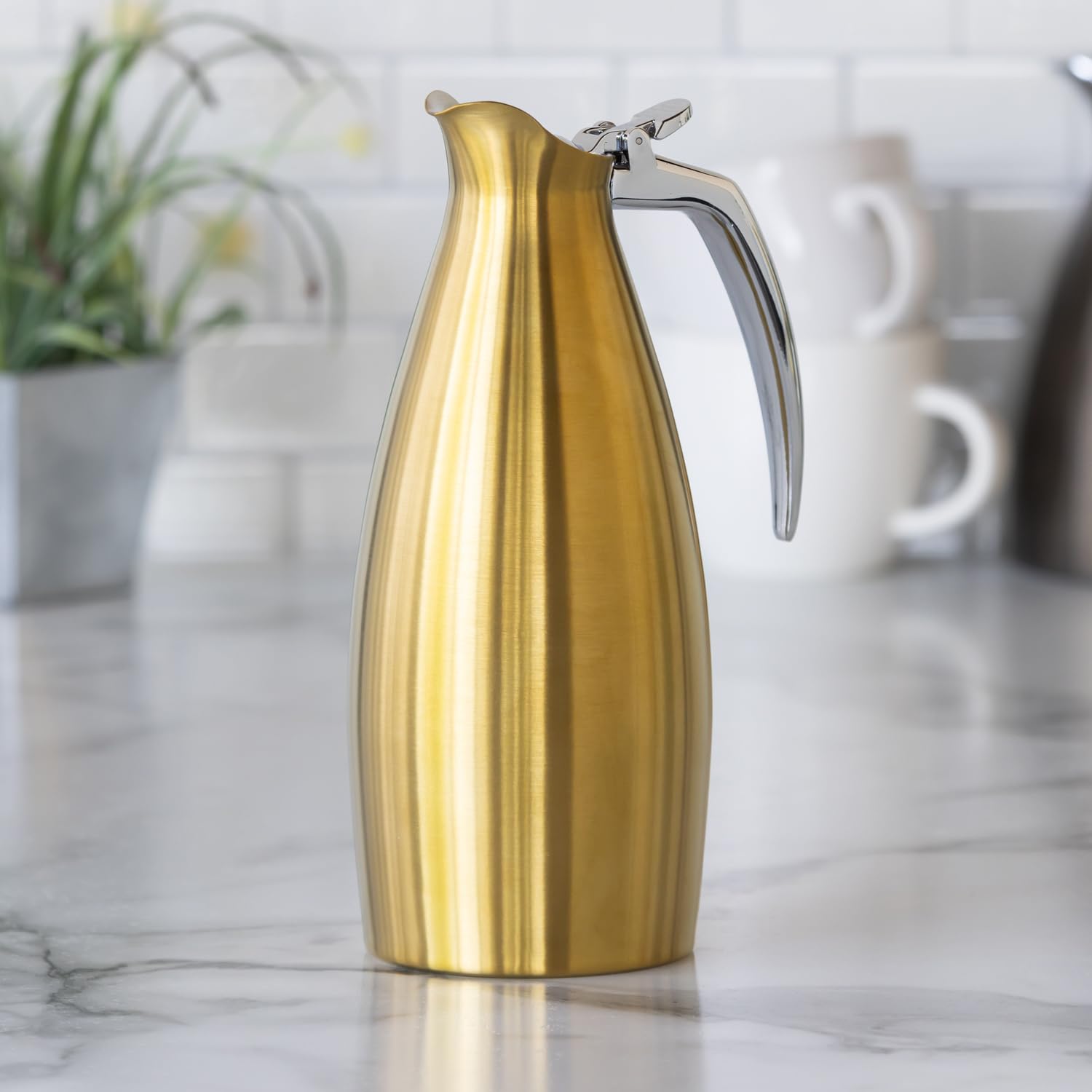 ALTU10BSVG Altus Stainless Steel Carafe Pitcher with Flip Top Lid - 1 Liter (33.8 oz) Dishwasher Safe & NSF Certified - Vintage Gold for Coffee, Tea, Water, and Beverage Serving at Home, Office, or Restaurants