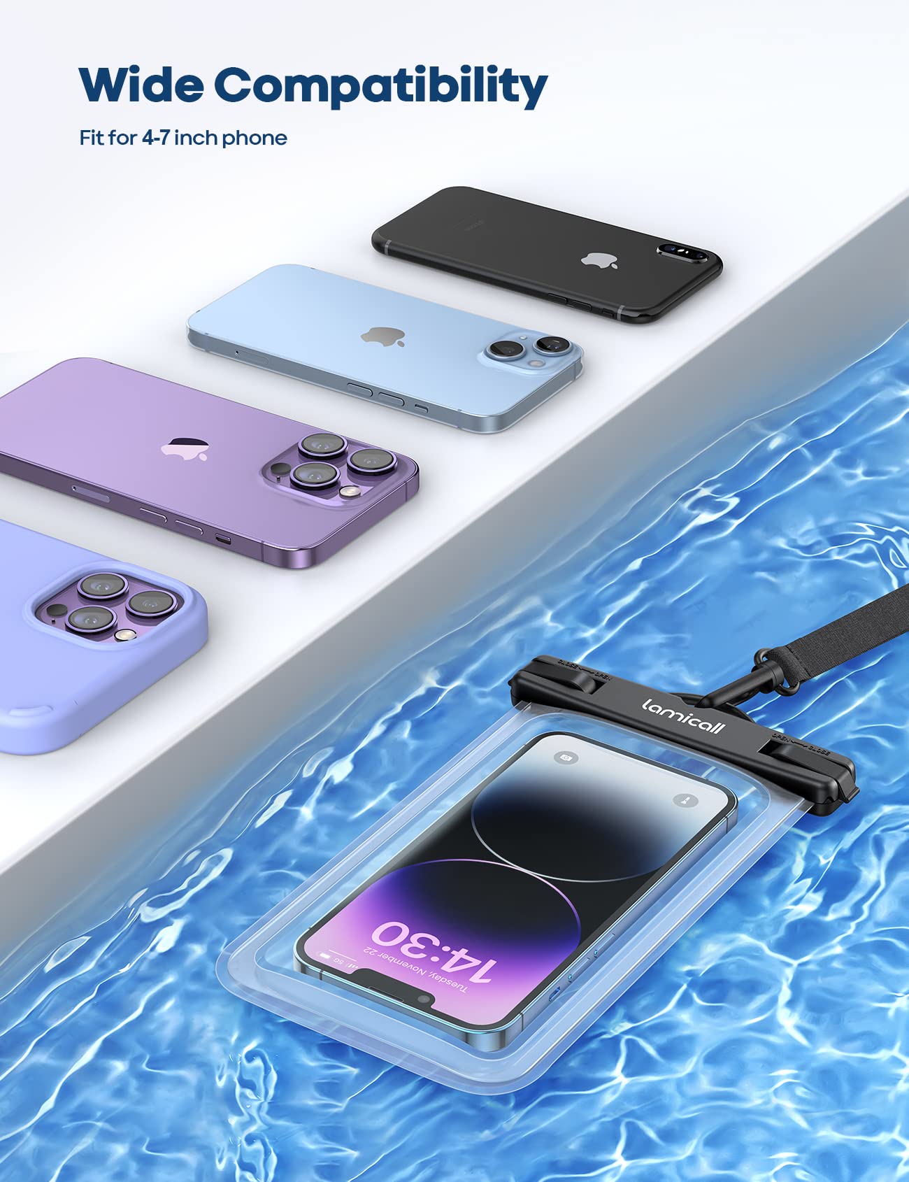 Lamicall 2 Pack Waterproof Phone Pouch Case - IPX8 Certified Dry Bag for iPhone 16/15/14/13/12/11 Pro Max Plus XS XR & Galaxy S24/S23 (4-7 Inch) | Beach, Pool, Kayaking & Outdoor Activities Protection