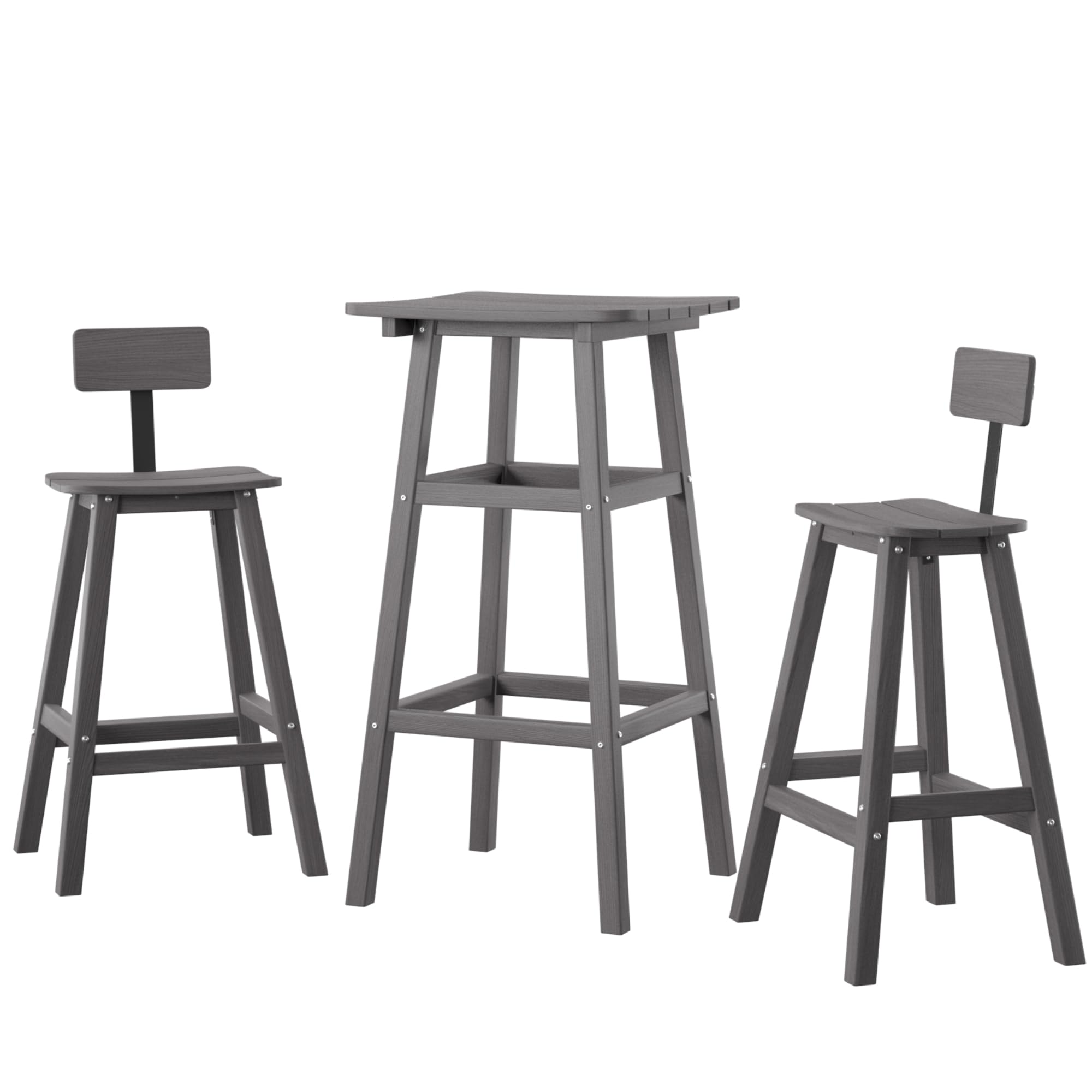 3-Piece HDPE Outdoor Bar Table Set - All-Weather Bistro Height Table & Chairs for Patio, Garden, Poolside - Perfect for Spas, Cafes, Hotels & Resorts (Weather-Resistant & Durable)