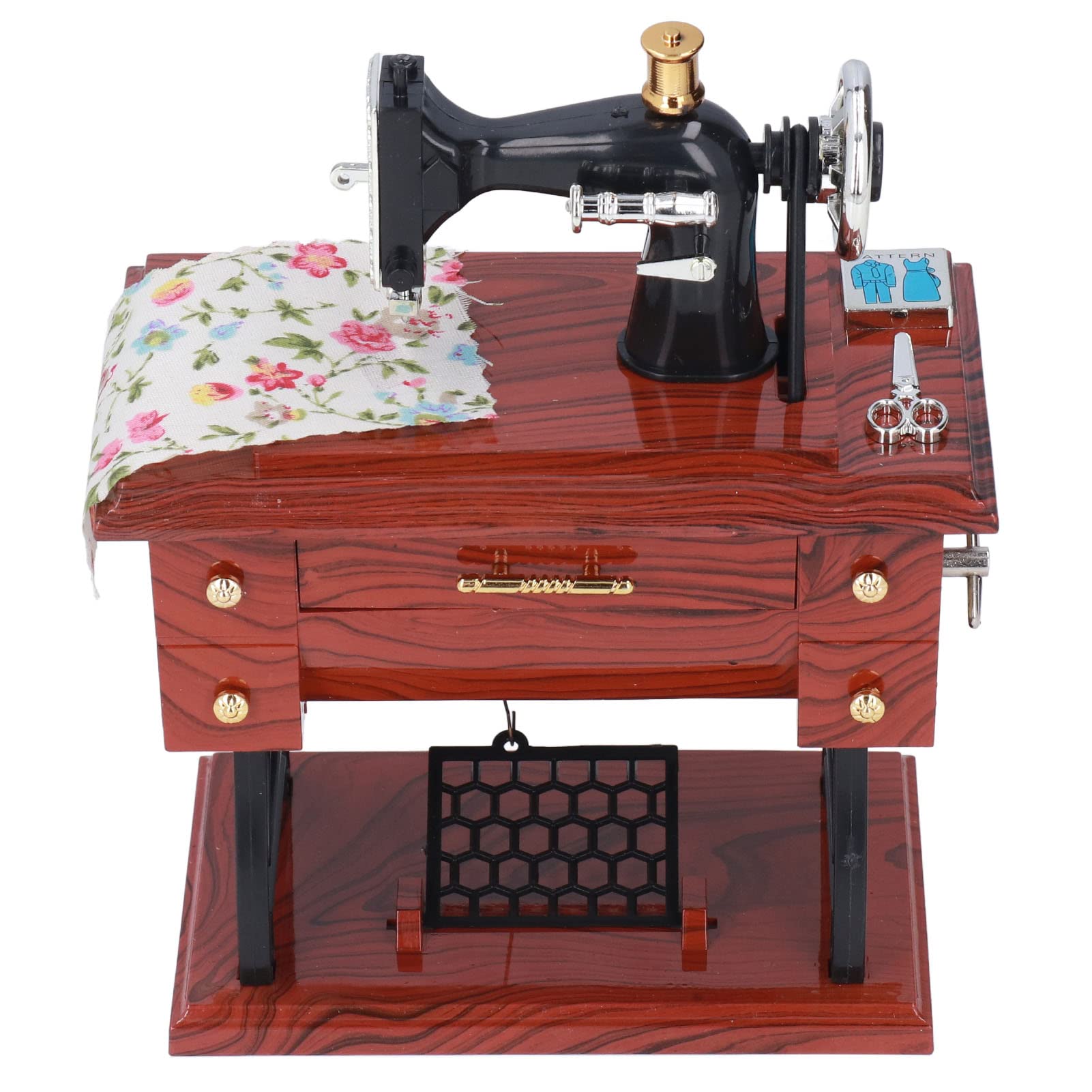 Vintage Mechanical Clockwork Sewing Machine Music Box - 15x14x10cm Wood Grain Design - Desktop Decoration for Valentine's Day & Housewarming Gifts - Perfect for Home Décor, Office Display, and Special Occasion Presents