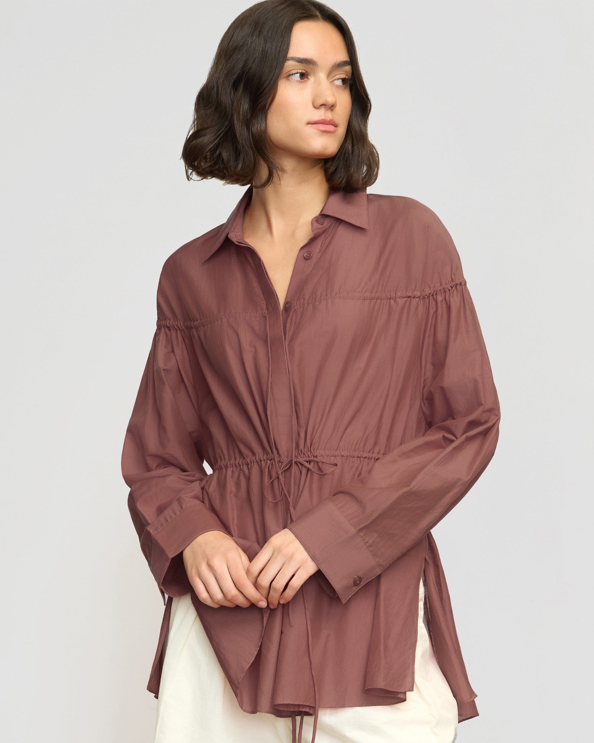 Kia Tie Front Cotton Silk Tunic Blouse for Women - Elegant Casual Top for Work, Office & Everyday Wear