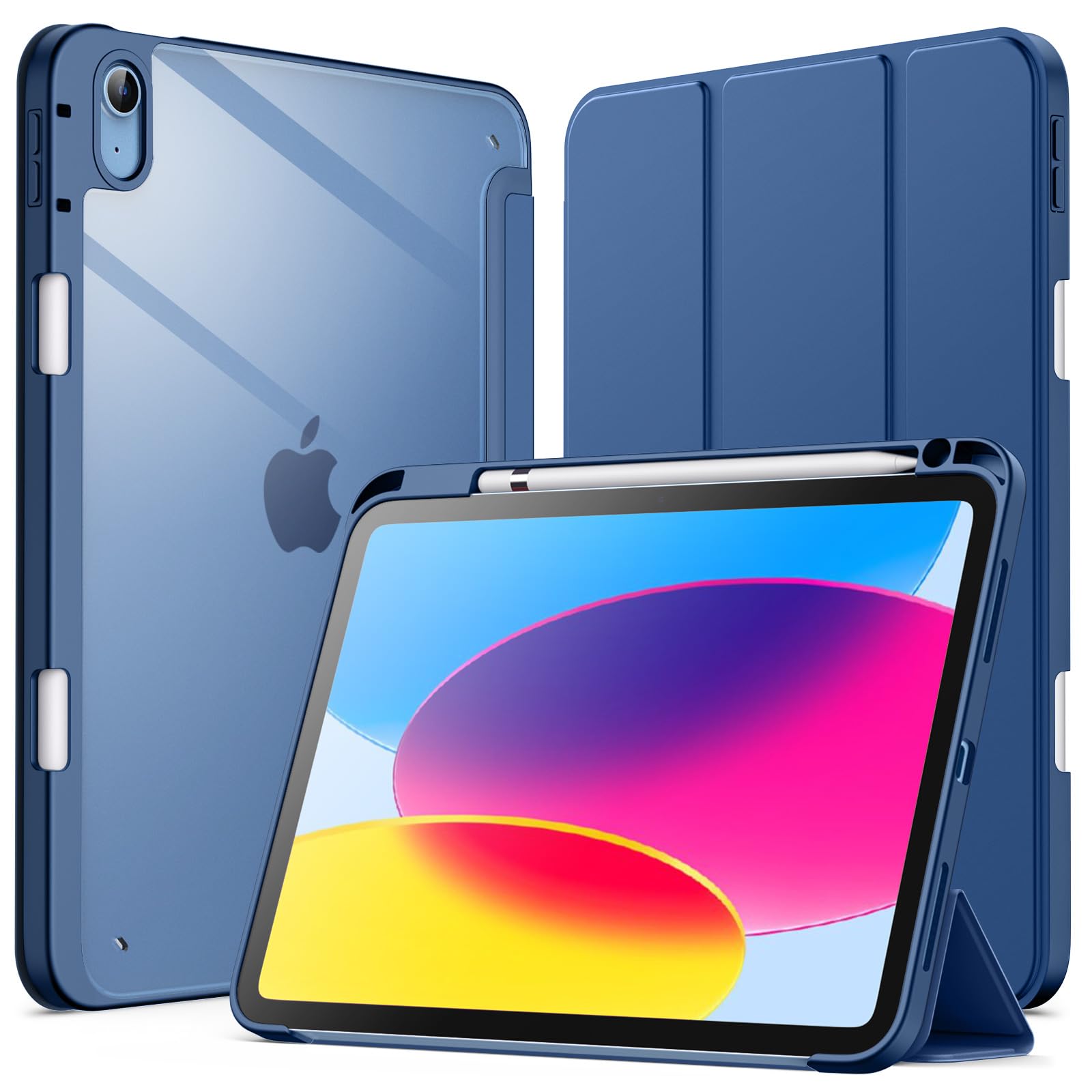 JETech Clear Shockproof Case for iPad 11th/10th Gen (2025/2022 Model A16) - Slim Stand Cover with Pencil Holder & Auto Wake/Sleep | Navy Blue | Perfect for Work, School & Travel Protection
