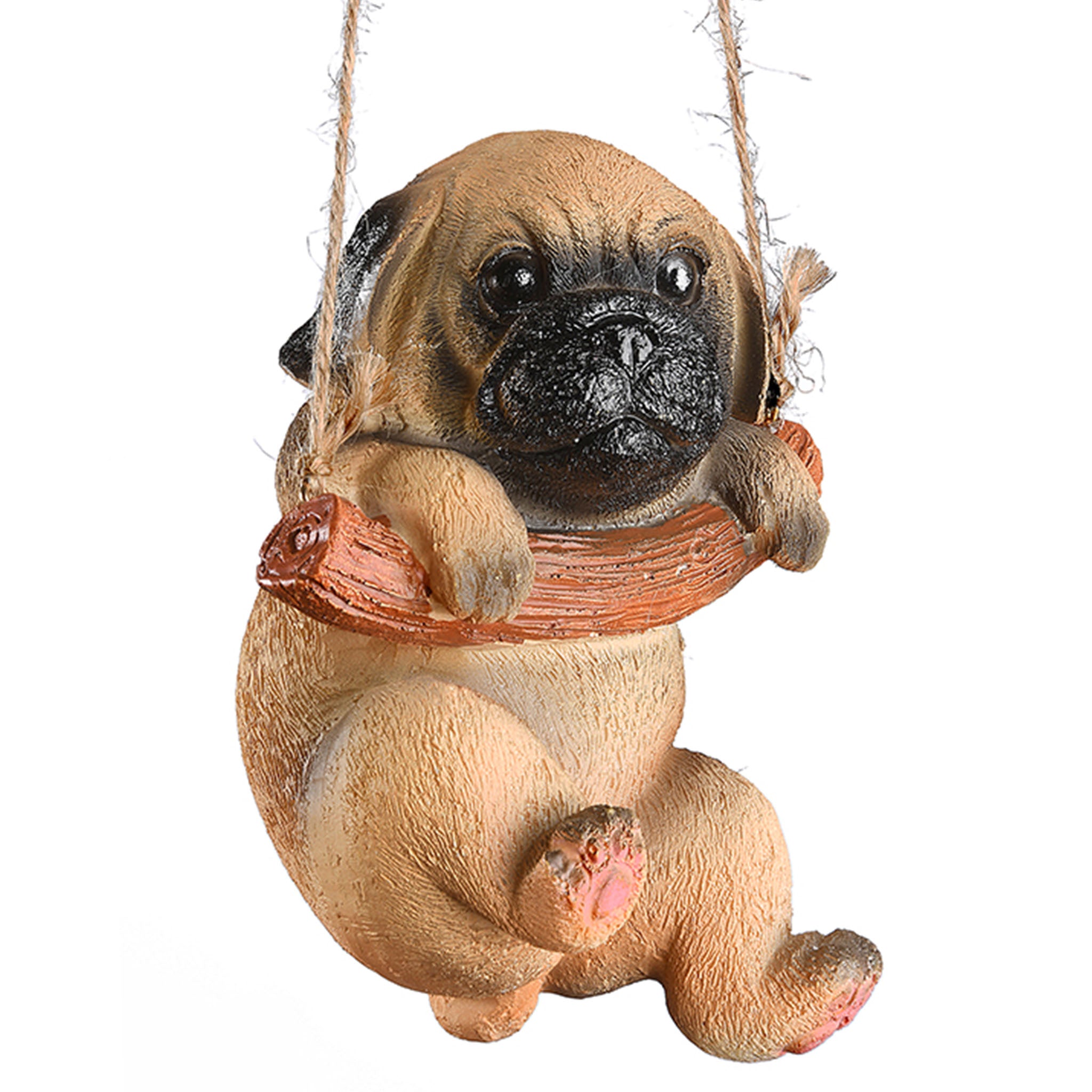 5 Inch Spring Hanging Wall Decor with Cute Pug Puppy on Wooden Branch - Perfect for Home, Nursery, and Garden Decoration
