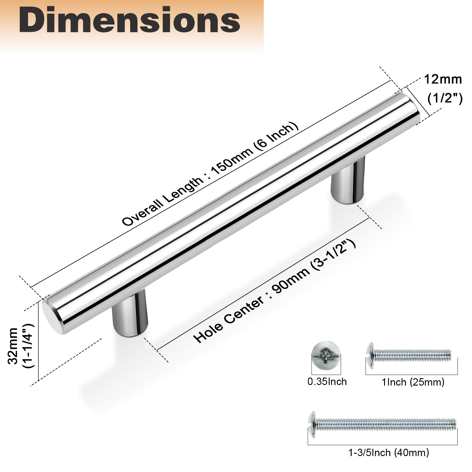 Polished Chrome Cabinet Handles 15 Pack - 3.5