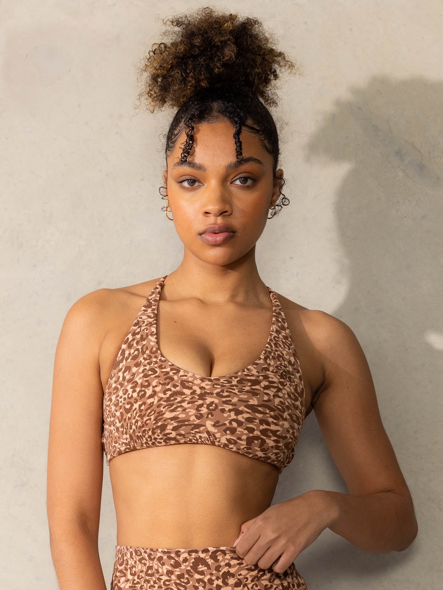 Empower Sports Crop Top - Mocha Leopard Print Workout Shirt for Women | Yoga, Running & Gym Fitness Apparel