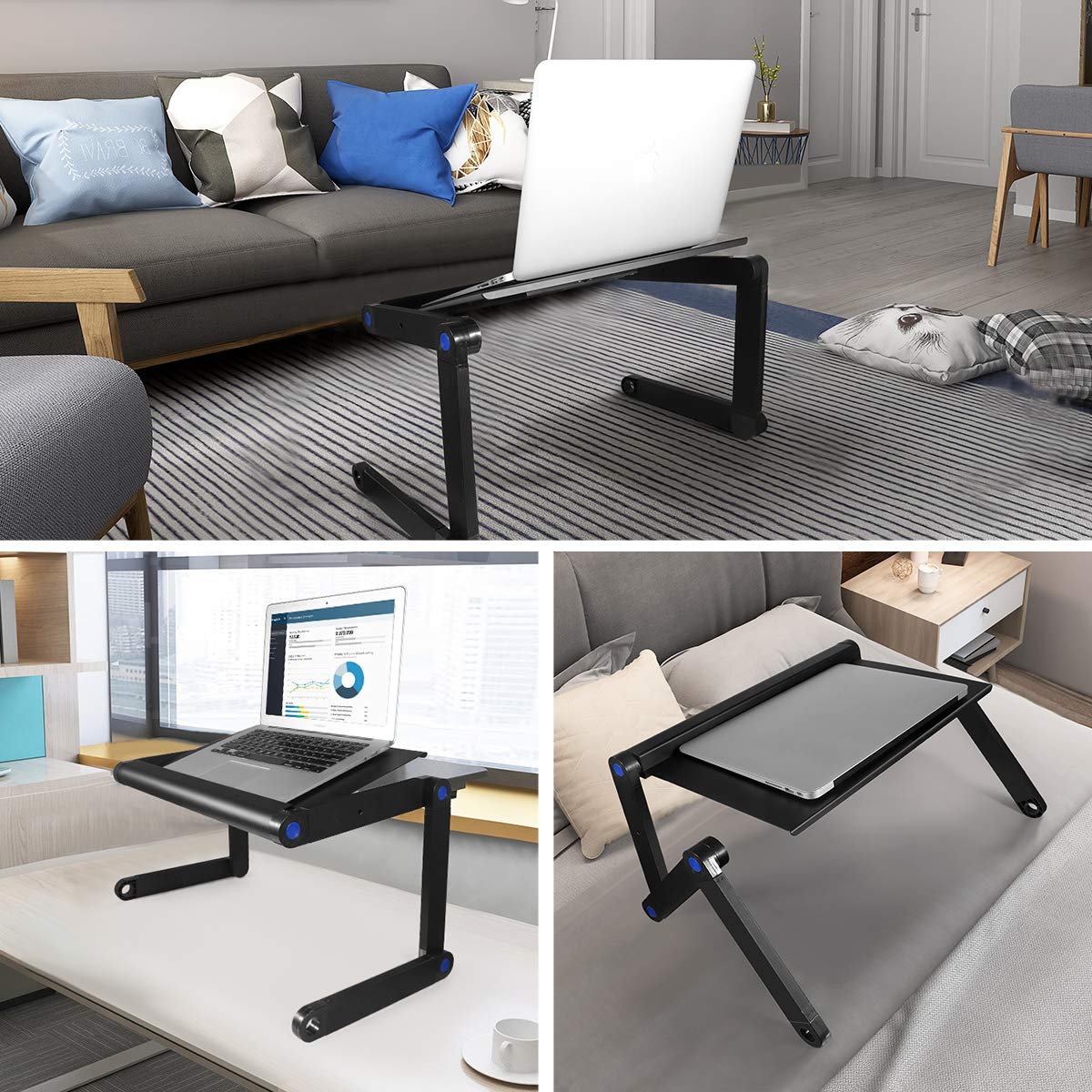 Adjustable Laptop Stand for Bed & Couch - Portable Ergonomic Laptop Table with Cooling Fan, Foldable Lap Desk for Work, Study, Gaming & Watching Movies in Bed or Living Room (Black)