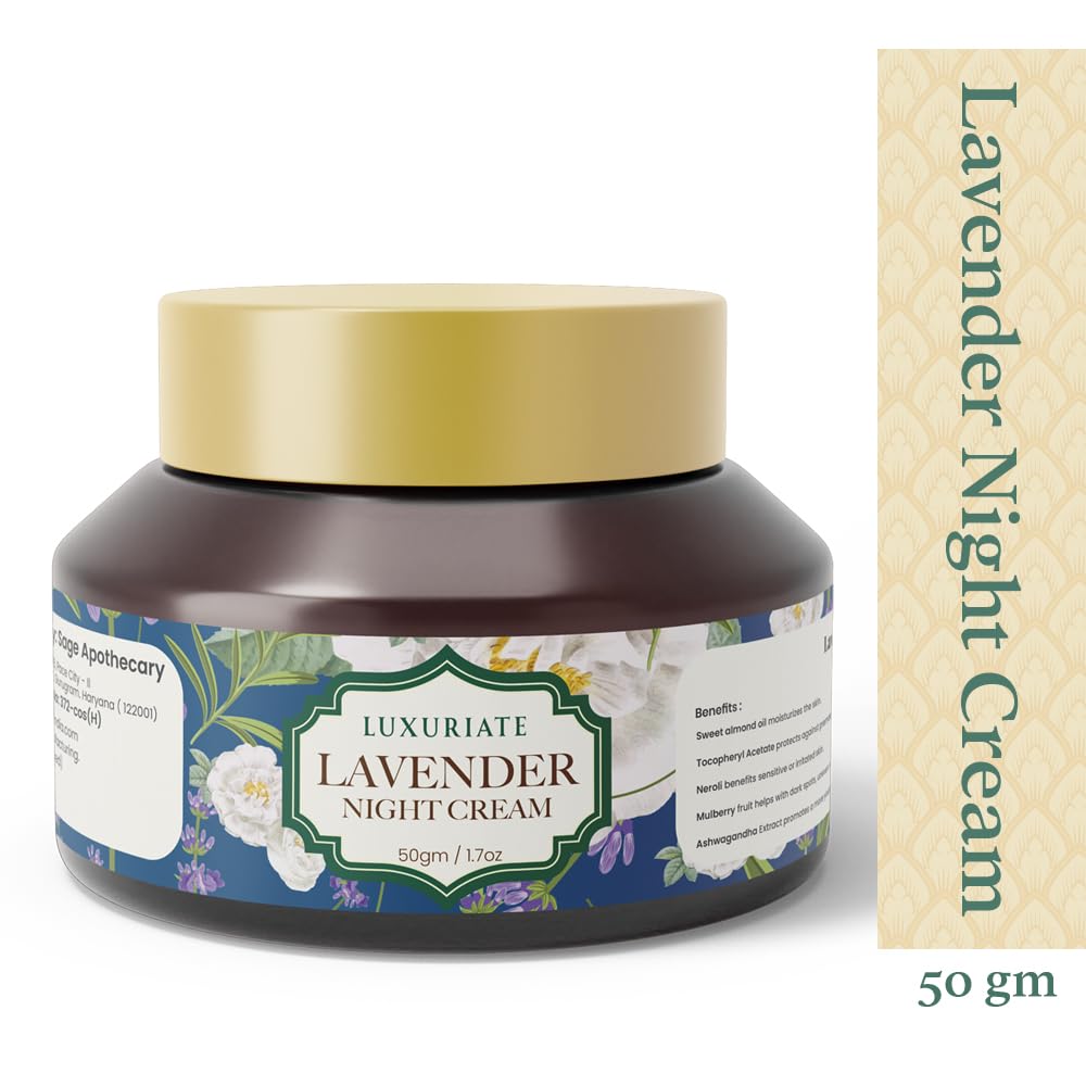 LUXURIATE Lavender Night Cream - Anti Aging & Skin Tightening Face Cream with Lavender & Almond Oil | Premium Luxury Night Cream for Women (50g) | Deep Hydration for Dry Skin & Wrinkle Reduction | Perfect for Nighttime Skincare Routine & Gift for Her