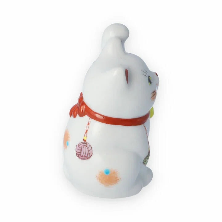 Authentic Kutani Yaki Japanese Maneki Neko Lucky Cat Figurine - Traditional Mizuhiki Red Decoration | Japanese Good Luck Charm for Home, Office & Gift Giving