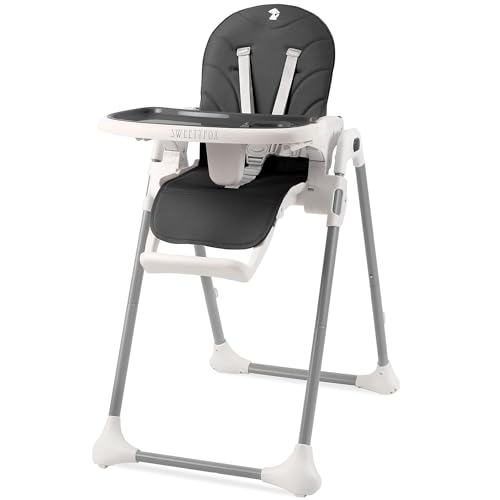 Sweety Fox Adjustable Portable High Chair for Babies & Toddlers - Foldable Reclinable Baby Chair with Removable Tray & Bib - Compact Design for Home, Travel & Dining Out - Black