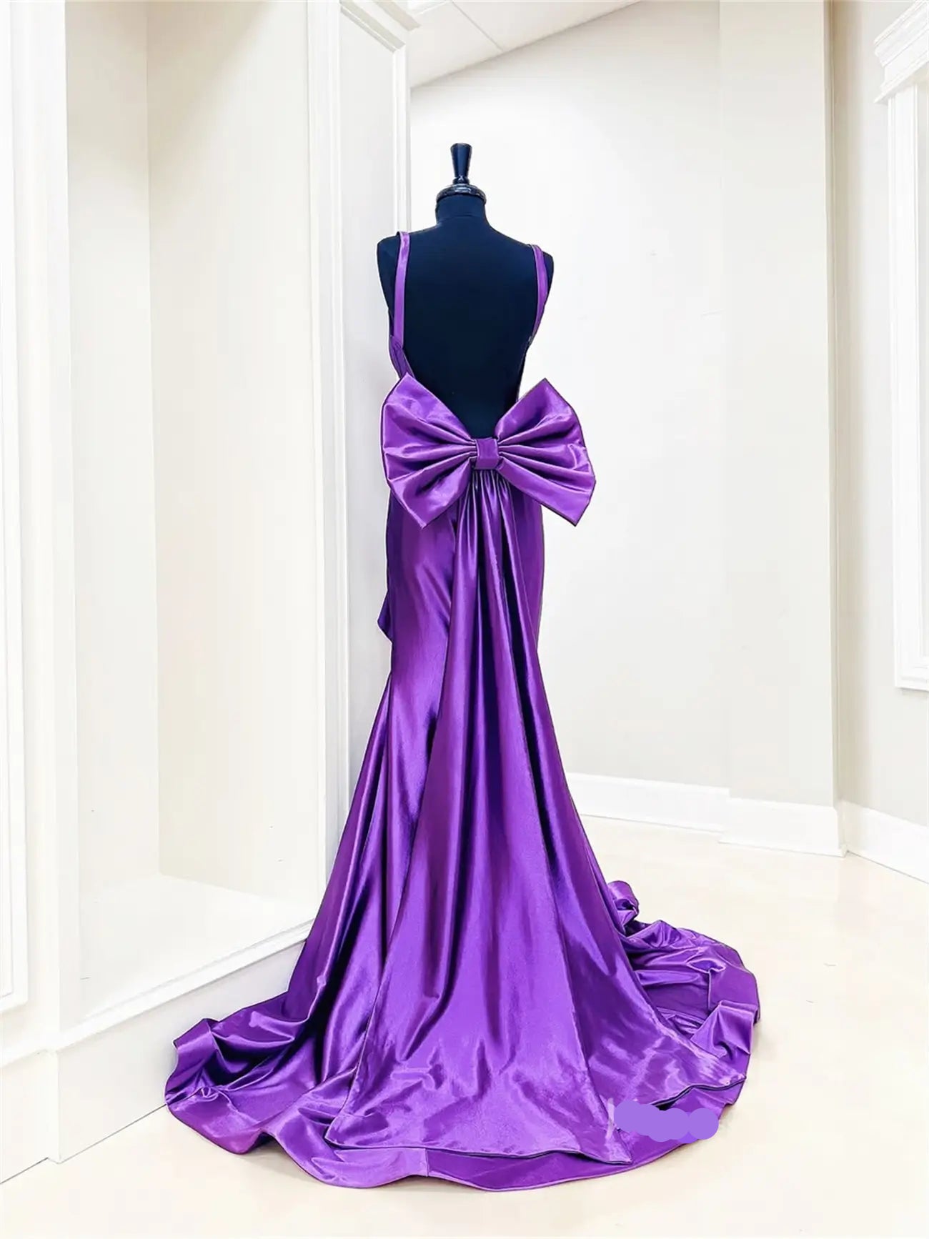 Elegant Purple Satin Prom Dress 2025 - Mermaid Style Backless Evening Gown with Bow Tail for Homecoming, Formal Dances & Special Occasions