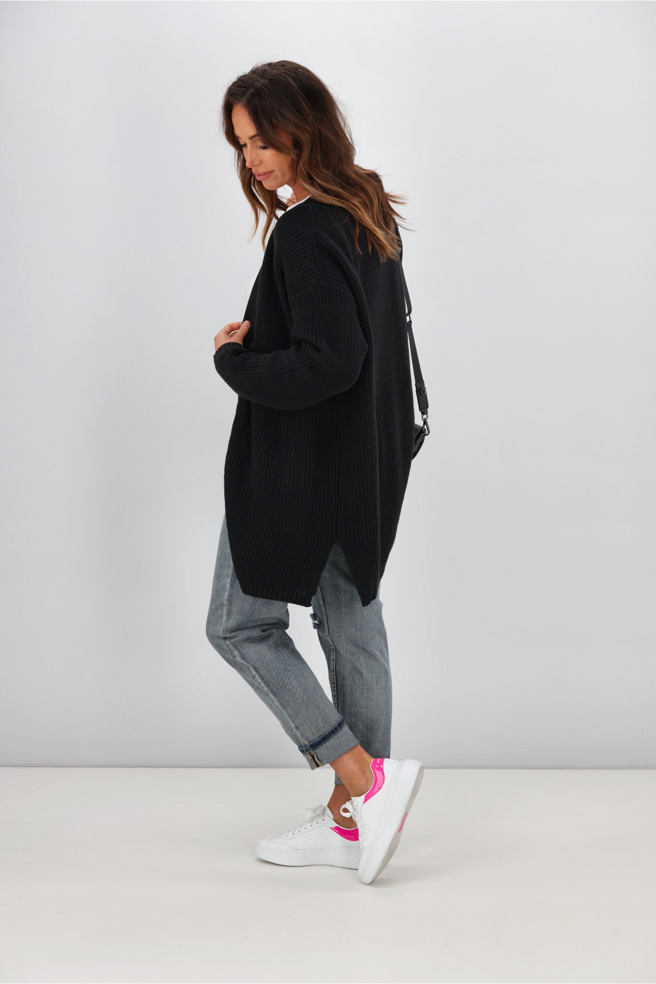 All About Eve Everyday Knit Cardigan Sweater for Women - Soft Black Long Sleeve Open Front Wrap - Perfect for Office, Lounge & Fall Layering