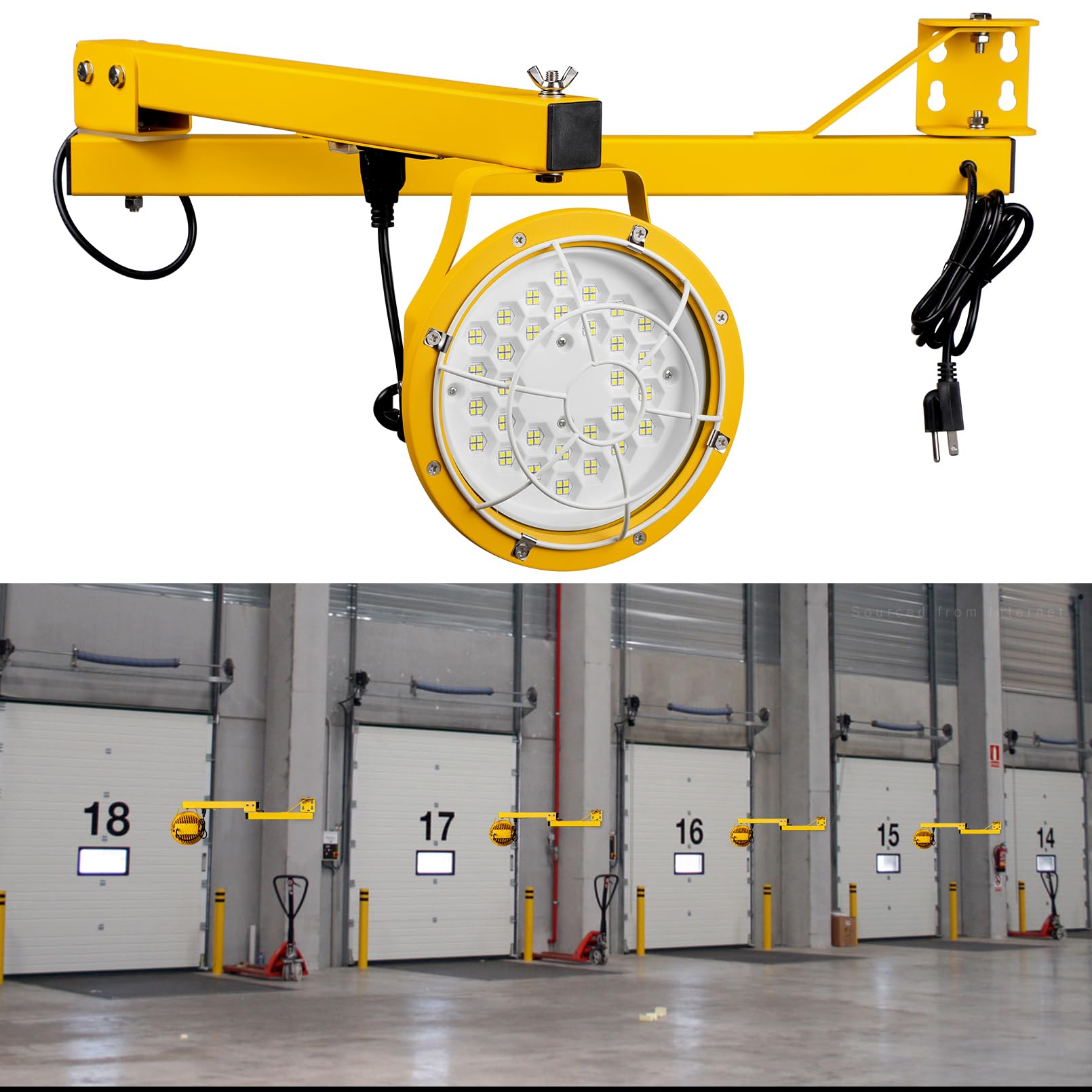 LEONLITE 50W LED Loading Dock Light - 45 Inch Adjustable Double Swing Arm Work Light with 360° Rotatable Head, 5700K Daylight White, IP65 Waterproof - ETL Certified for Trailers, Docks, Warehouses & Containers | Perfect for Nighttime Loading, Outdoor Workspaces & Industrial Lighting